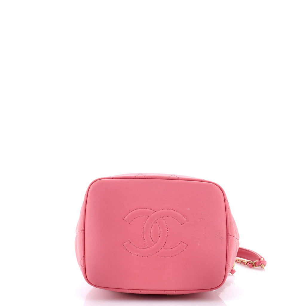 CC Drawstring Bucket Bag Quilted Lambskin Mini