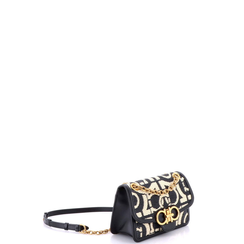 Gancini Turnlock Flap Bag Gancini Woven Raffia Small
