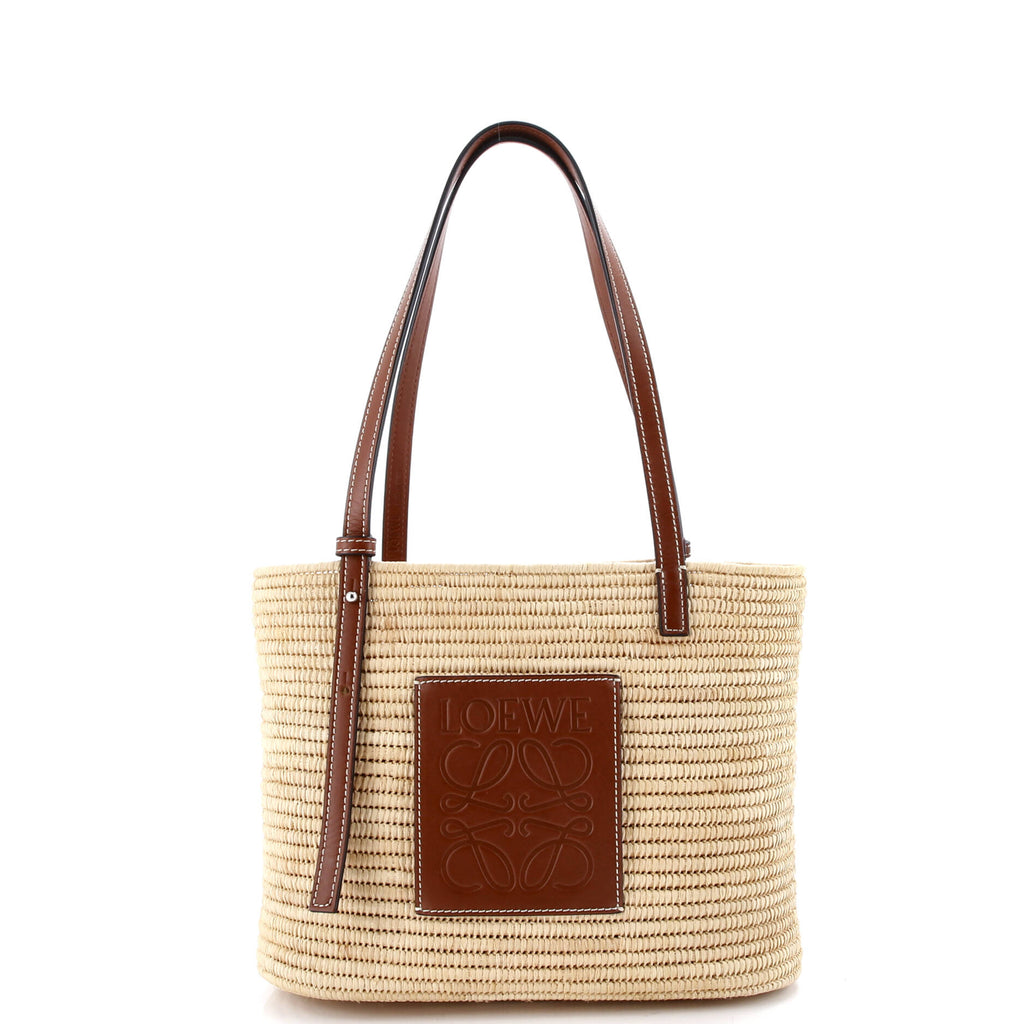 Square Basket Tote Woven Raffia Small