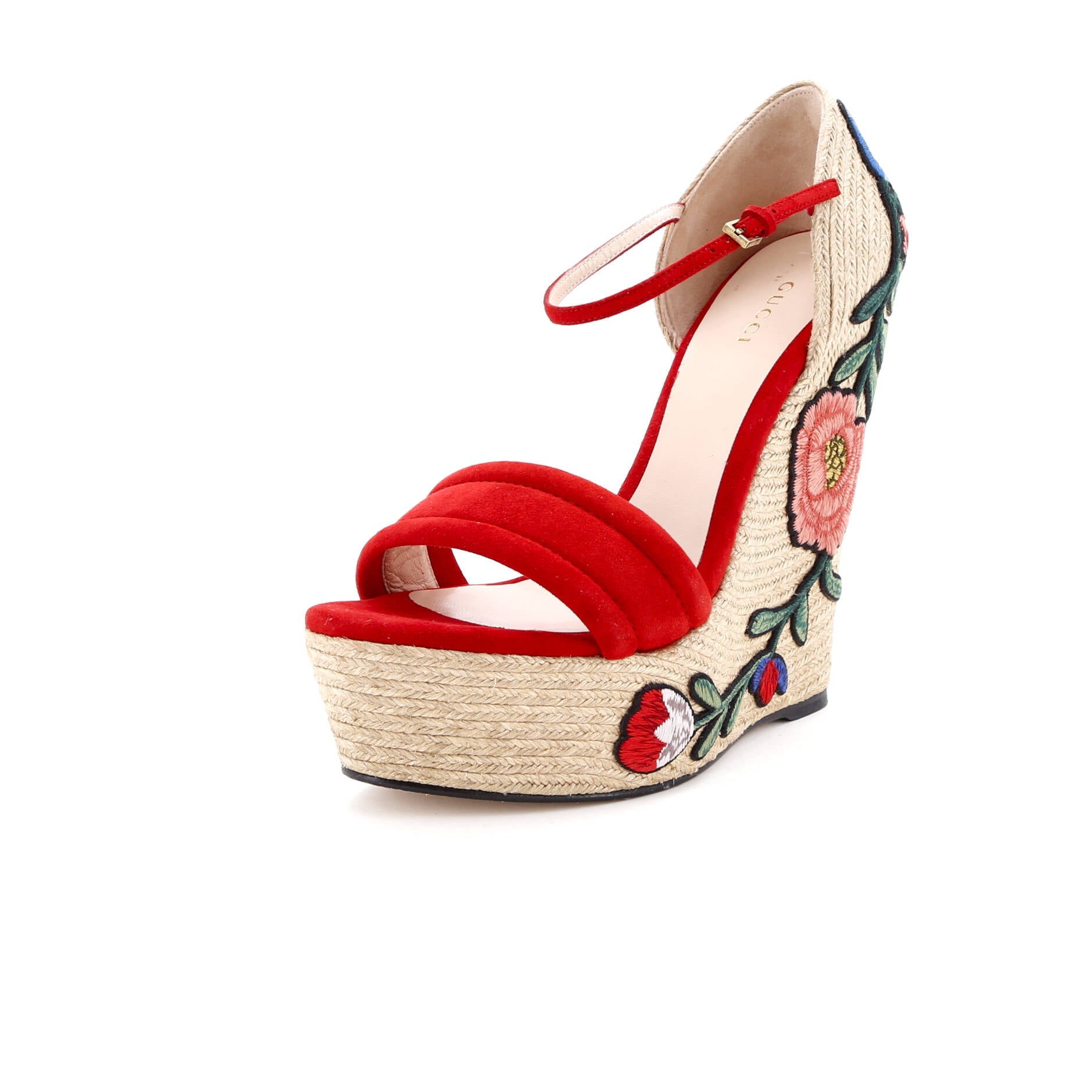 Women's Embroidered Wedge Espadrilles Suede with Applique