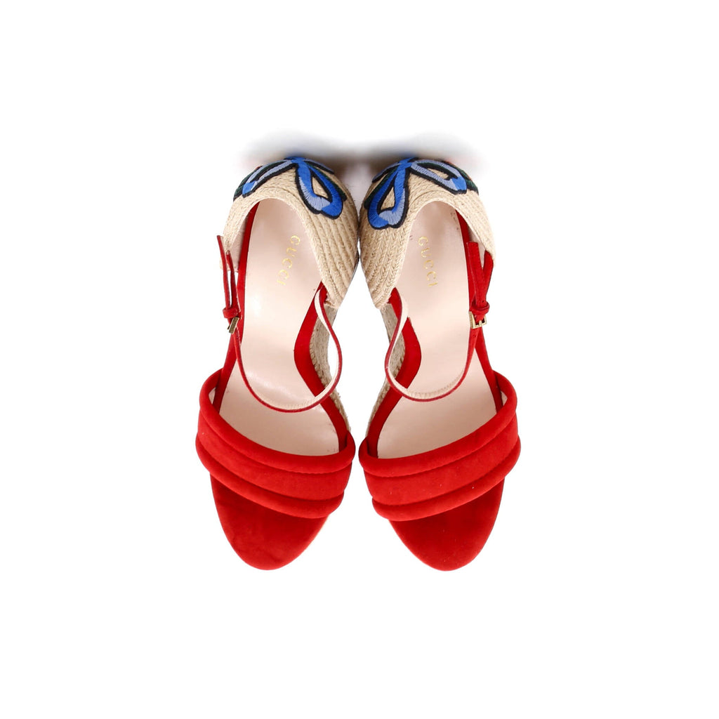 Women's Embroidered Wedge Espadrilles Suede with Applique