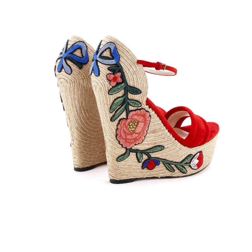 Women's Embroidered Wedge Espadrilles Suede with Applique