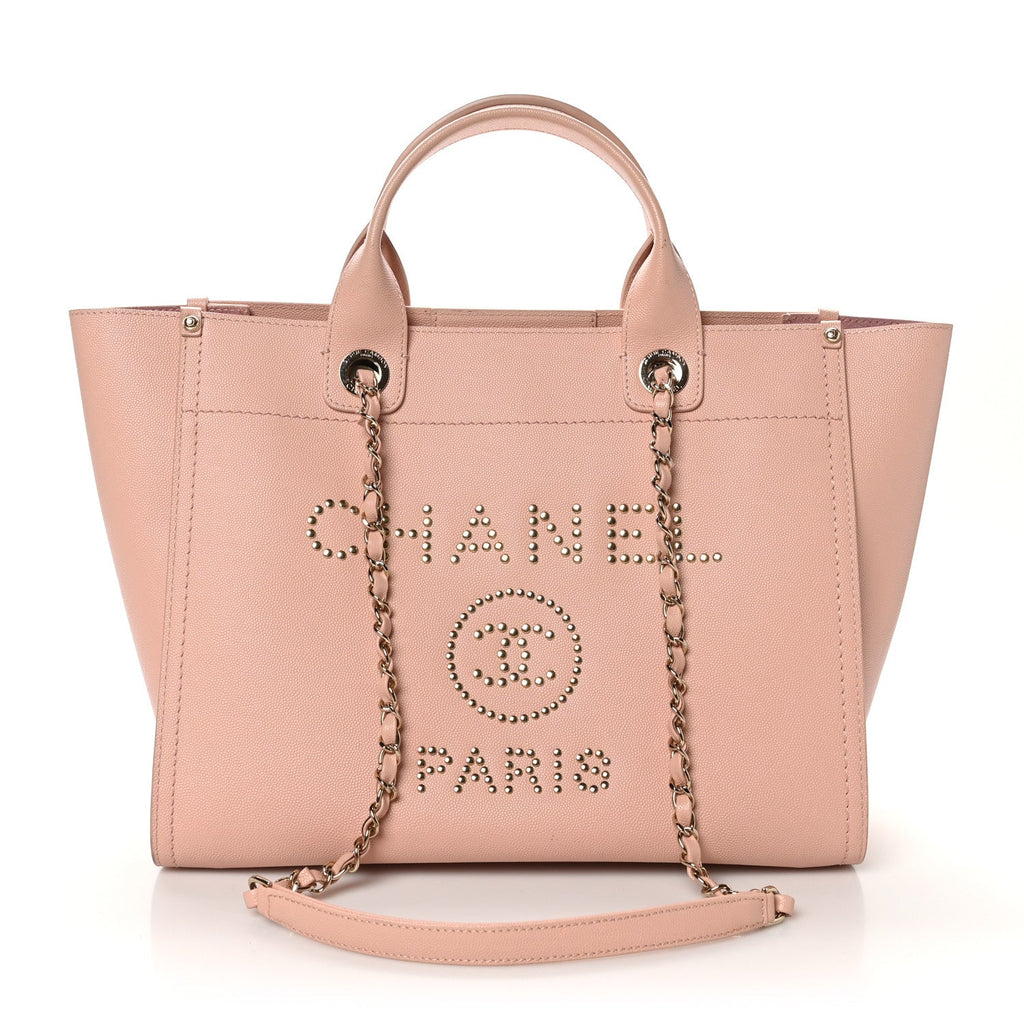 Caviar Small Studded Deauville Tote Light Pink