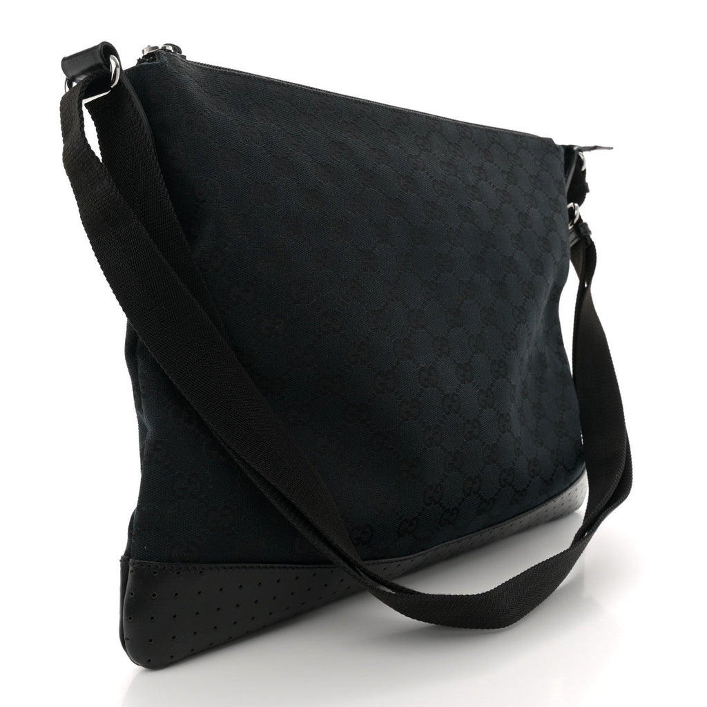 Monogram Calfskin Perforated Medium Flat Messenger Bag Black