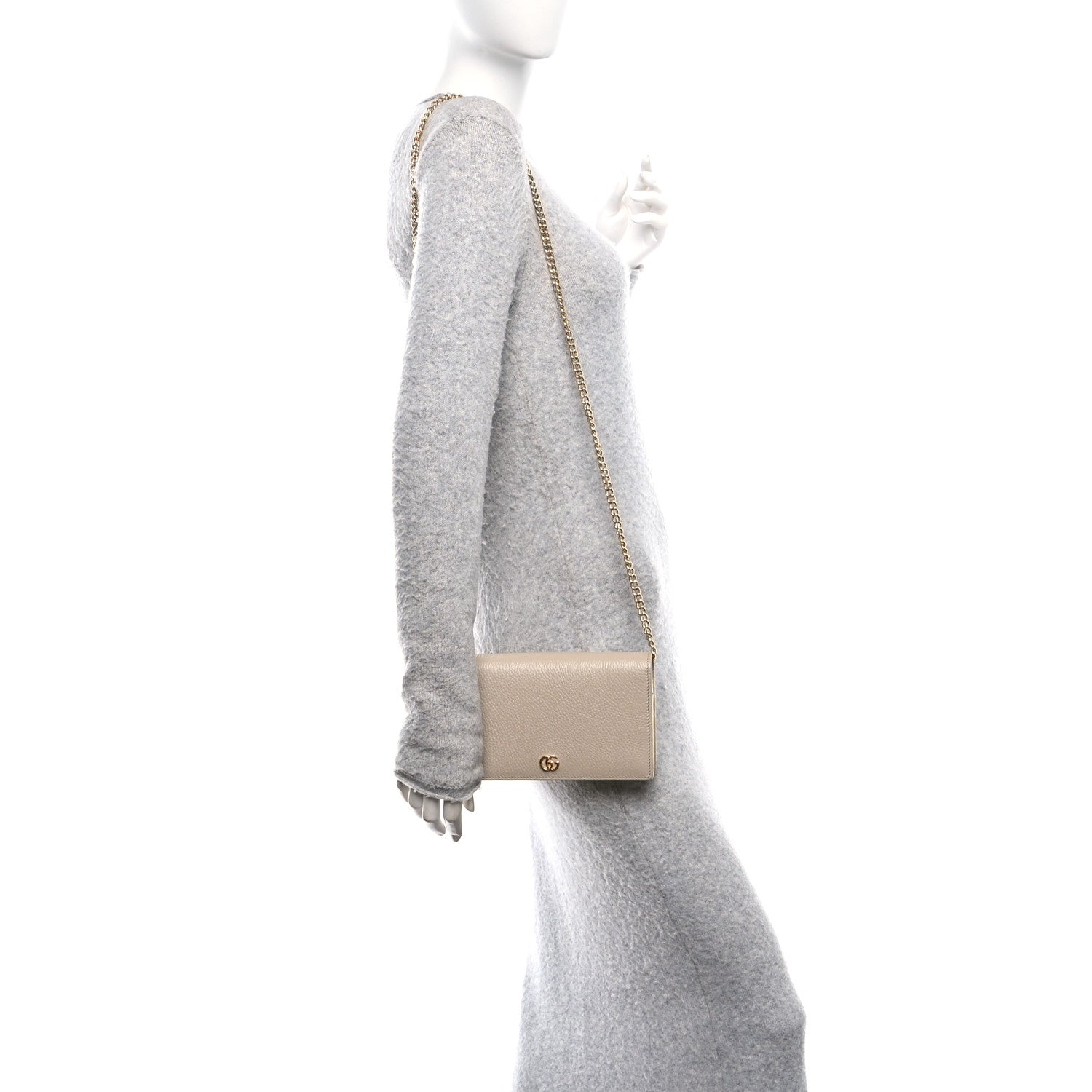 Dollar Calfskin Mini GG Marmont Chain Wallet Taupe Light Yellow