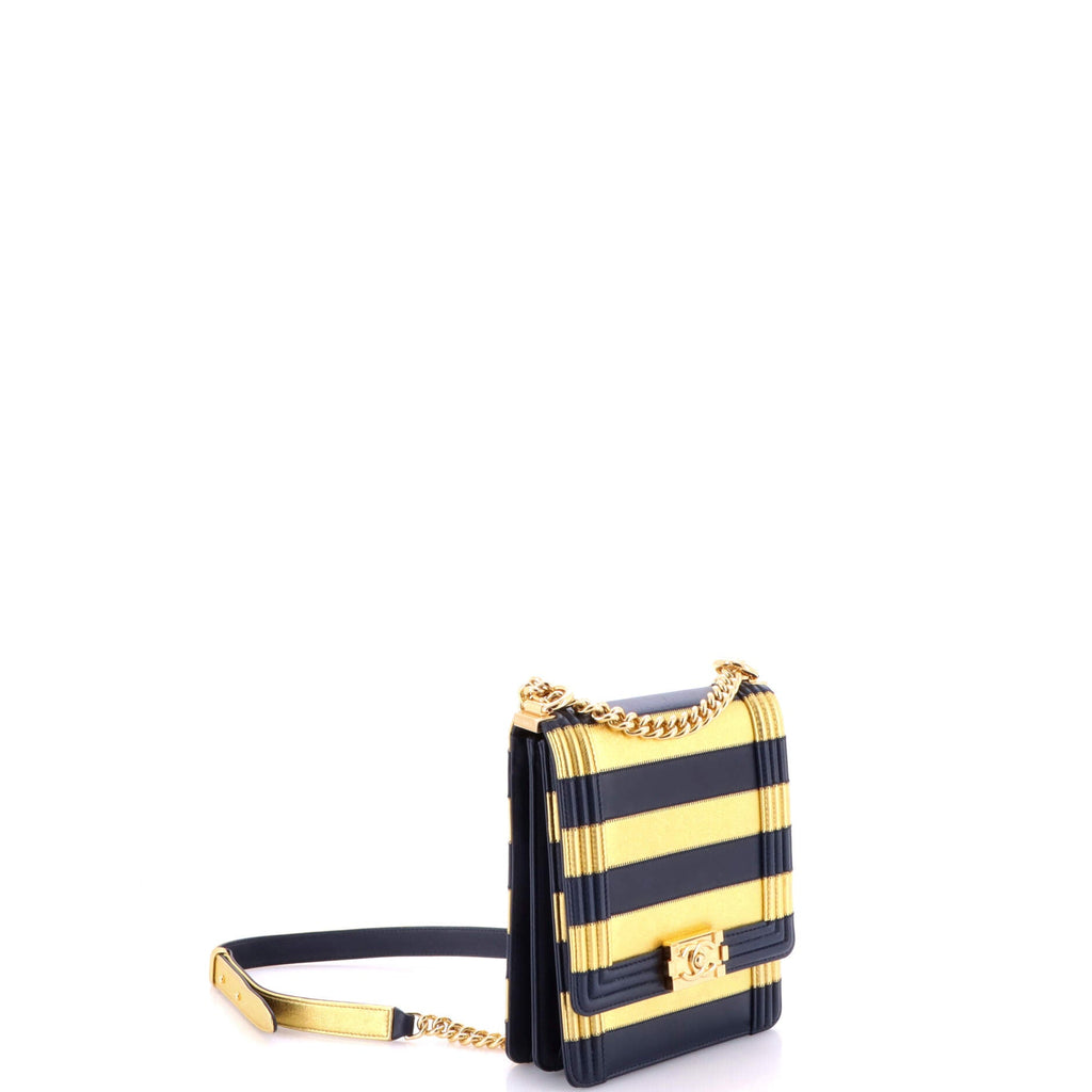 Paris-New York North South Boy Flap Bag Striped Lambskin Small
