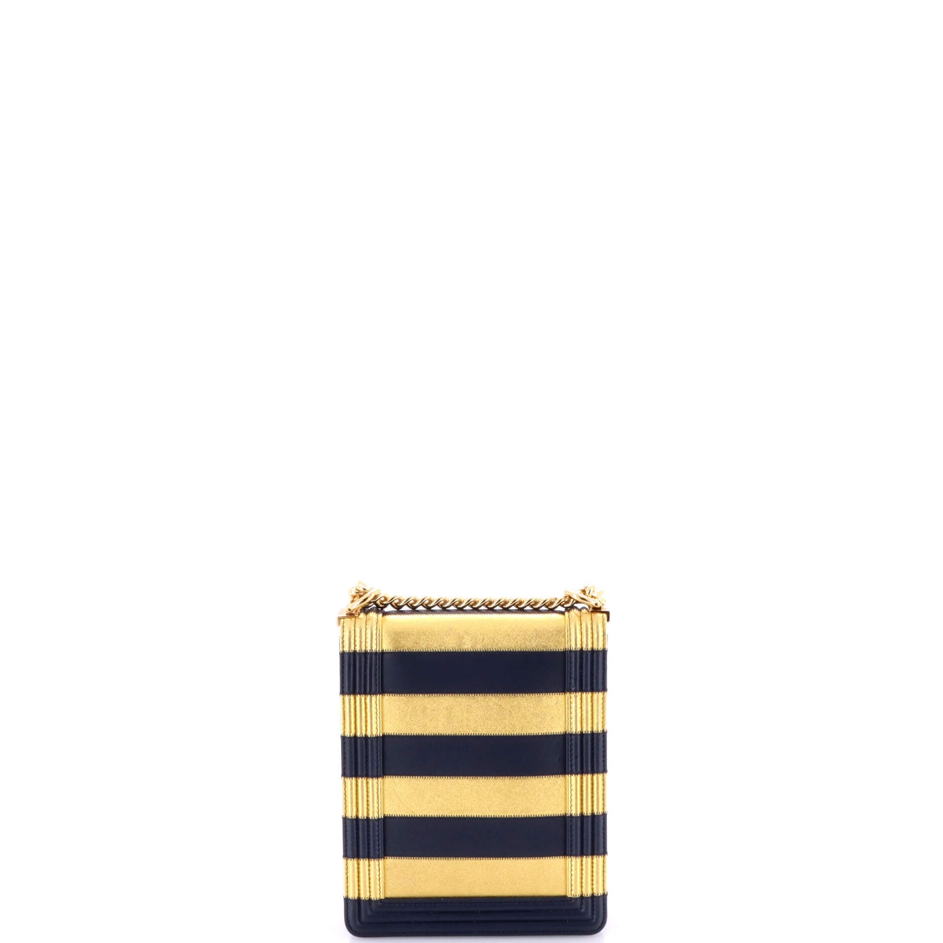 Paris-New York North South Boy Flap Bag Striped Lambskin Small
