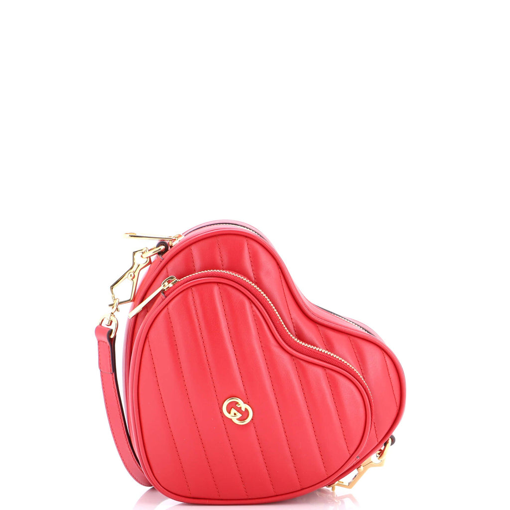 Interlocking G Heart Shoulder Bag Diagonal Quilted Leather Mini