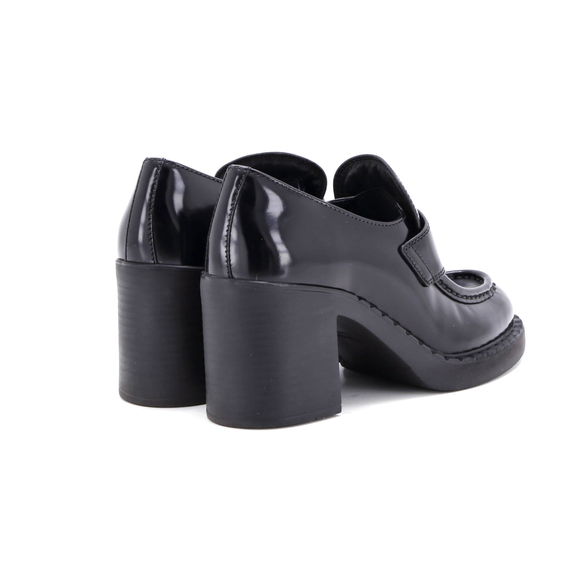 Women's Triangle Logo Heeled Loafers Spazzolato Leather