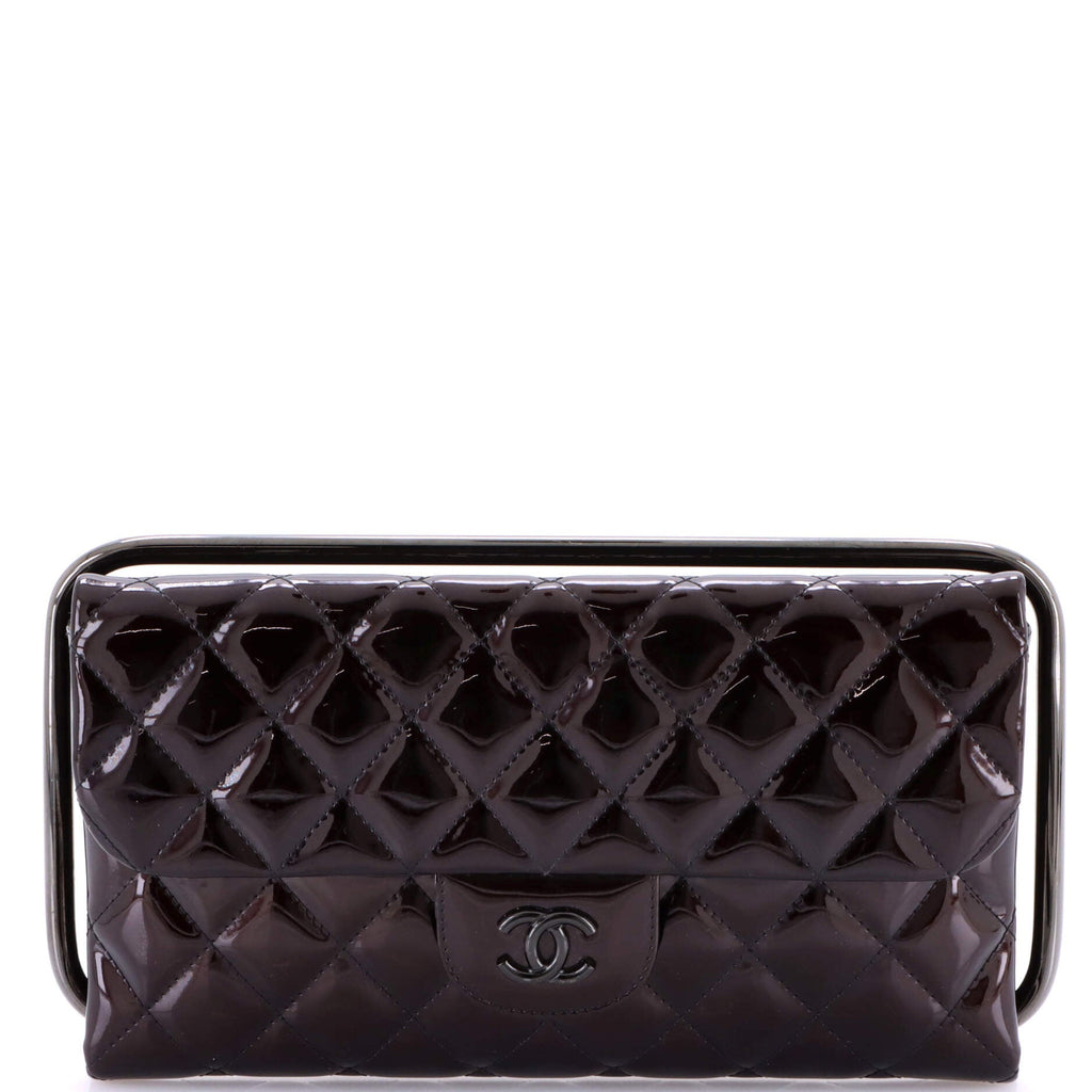 Metal Handle Clutch Quilted Metallic Patent Medium