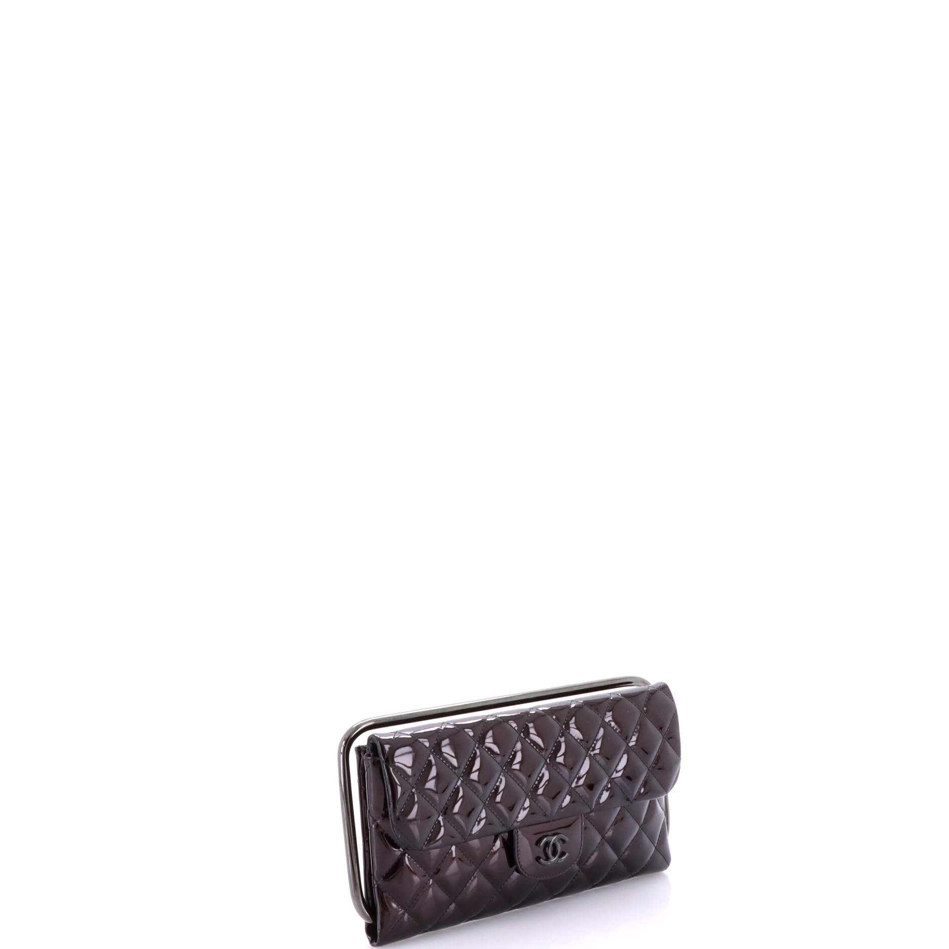 Metal Handle Clutch Quilted Metallic Patent Medium