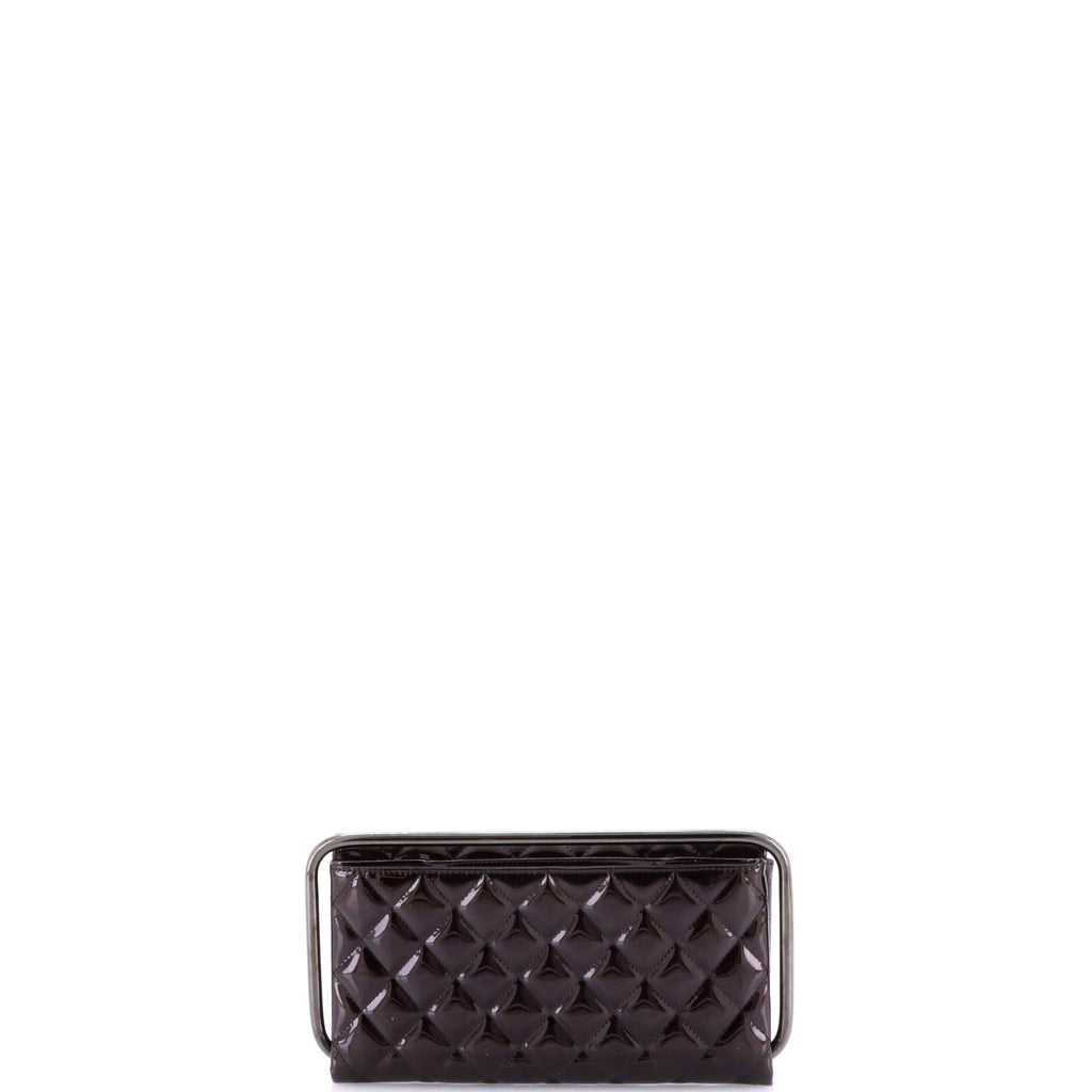 Metal Handle Clutch Quilted Metallic Patent Medium