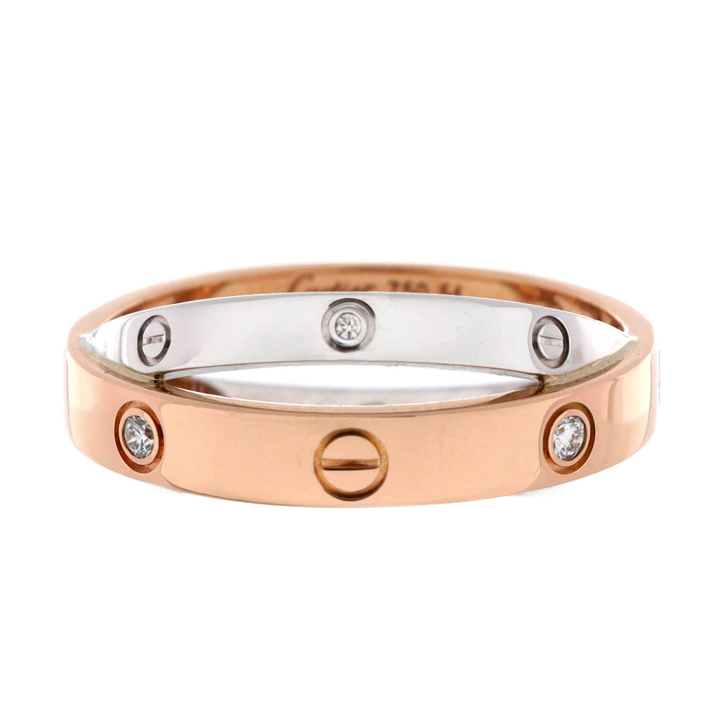Love 6 Diamonds Double Ring 18K Rose Gold and 18K White Gold with Diamonds