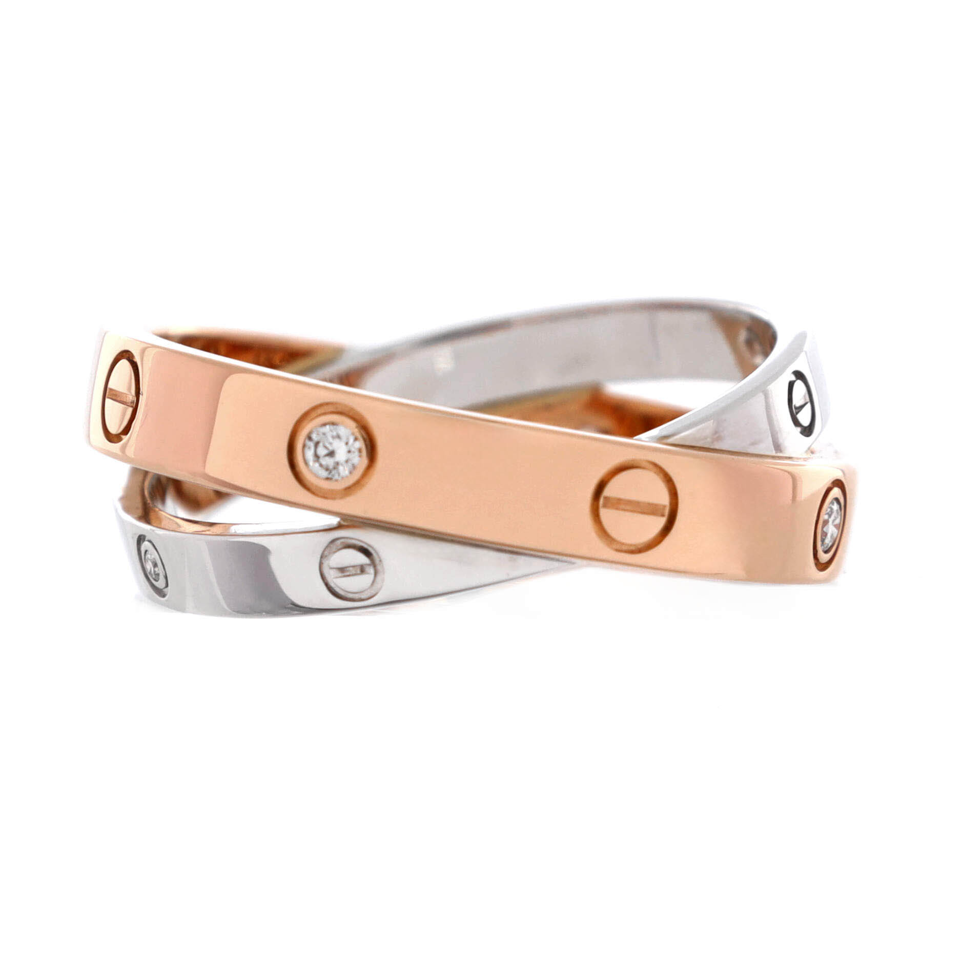 Love 6 Diamonds Double Ring 18K Rose Gold and 18K White Gold with Diamonds