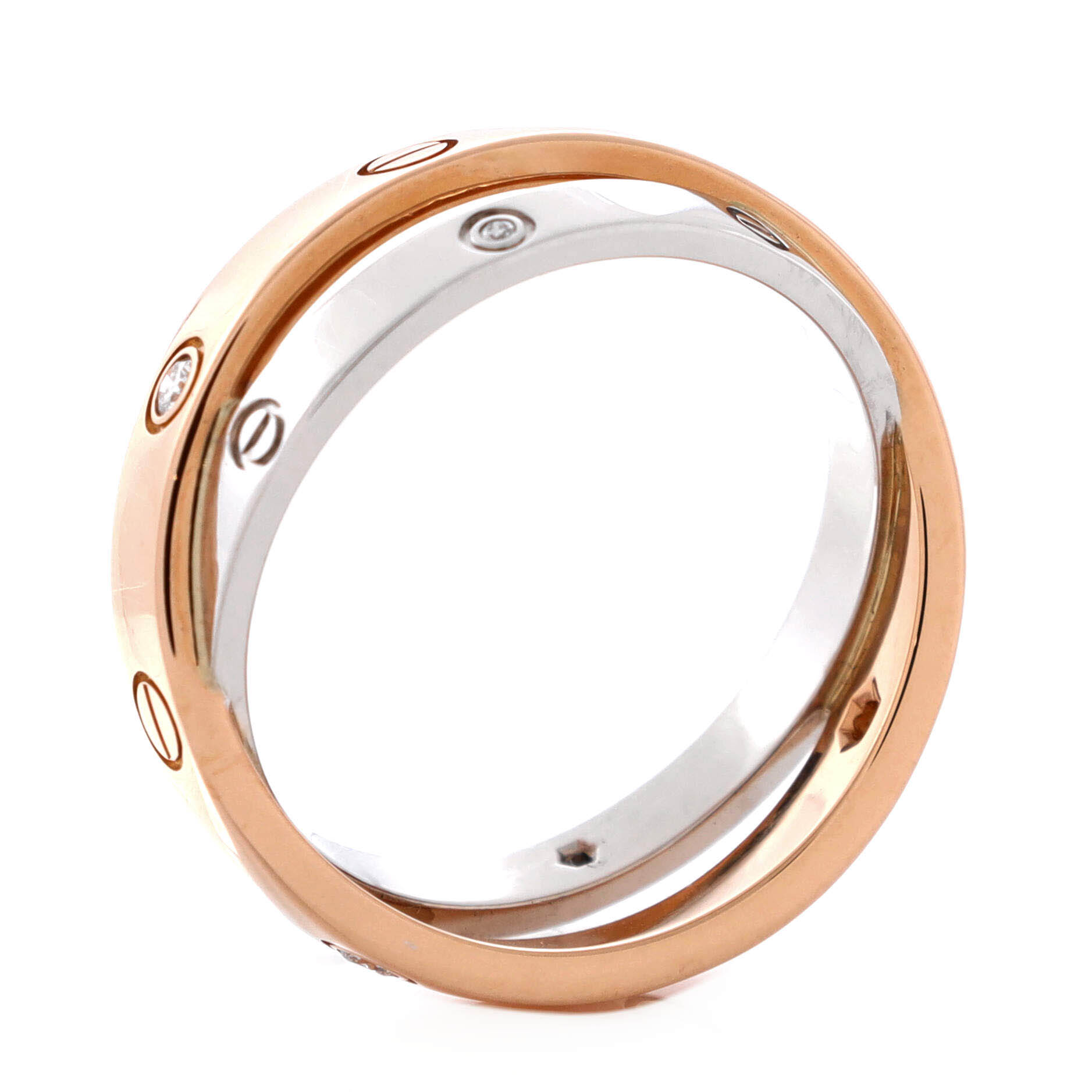Love 6 Diamonds Double Ring 18K Rose Gold and 18K White Gold with Diamonds