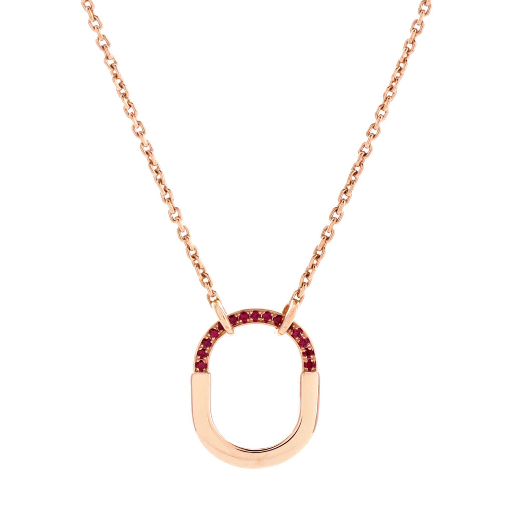 Lock Motif Pendant Necklace 18K Rose Gold with Pink Sapphires Medium