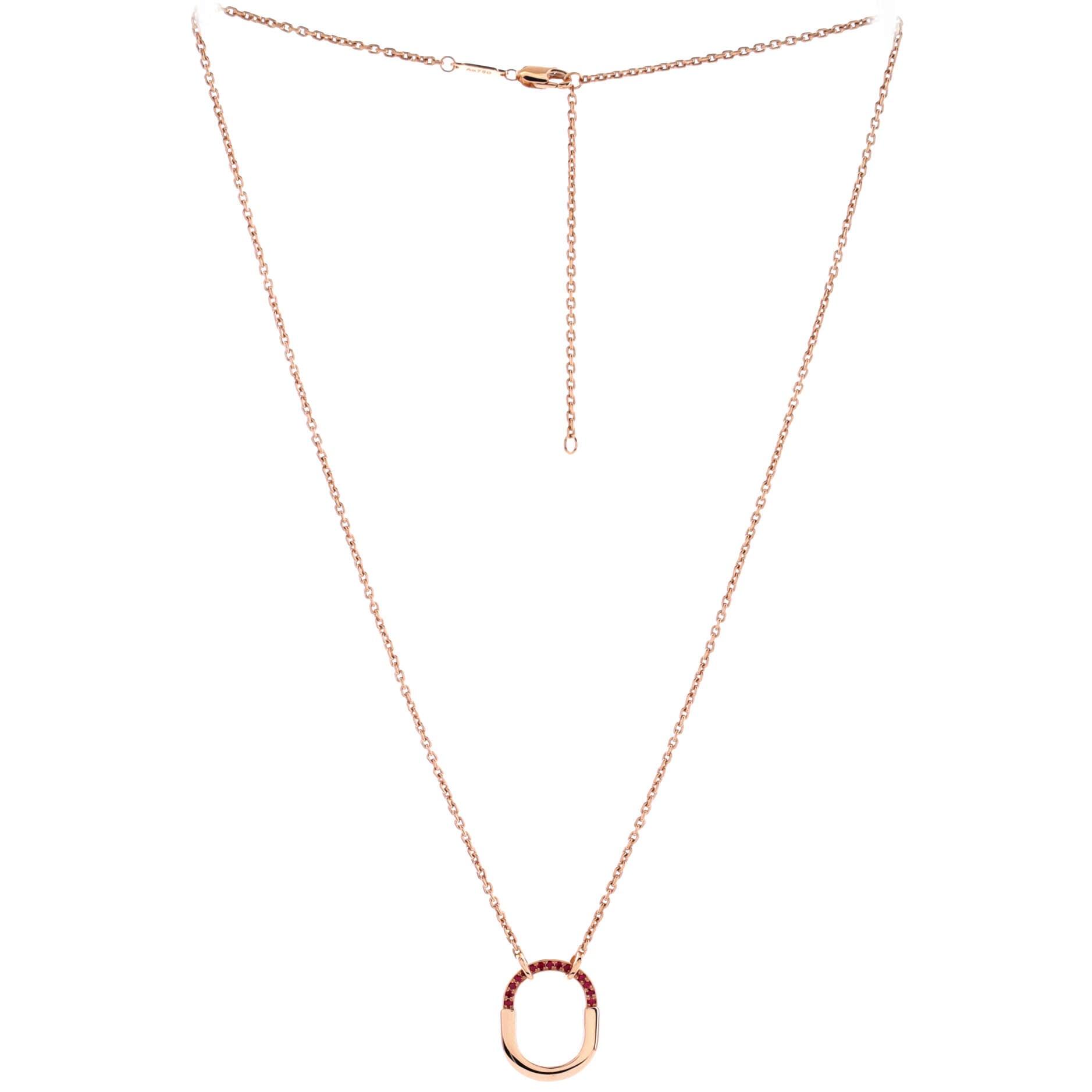 Lock Motif Pendant Necklace 18K Rose Gold with Pink Sapphires Medium