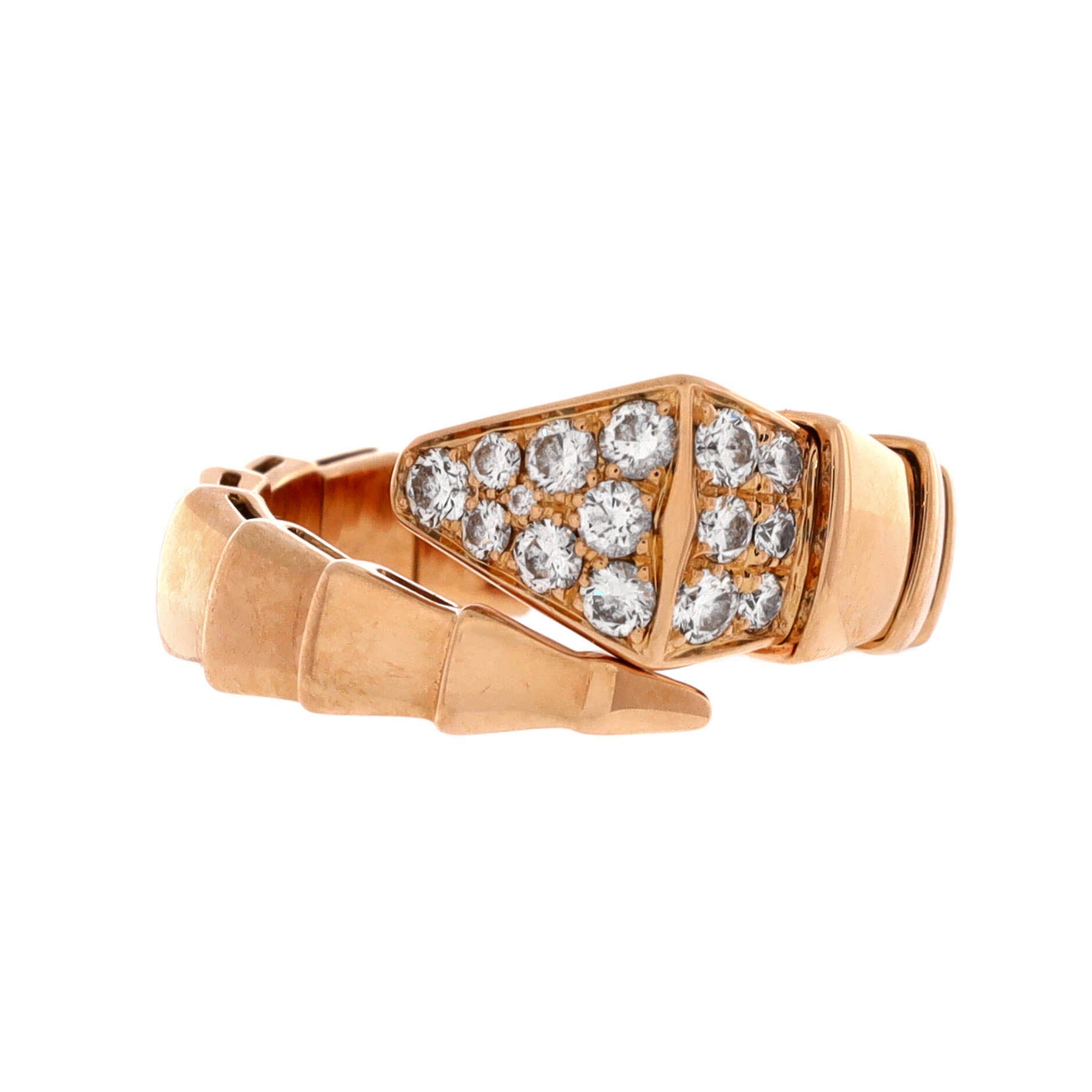 Serpenti Viper One-Coil Ring 18K Rose Gold with Diamonds Wide