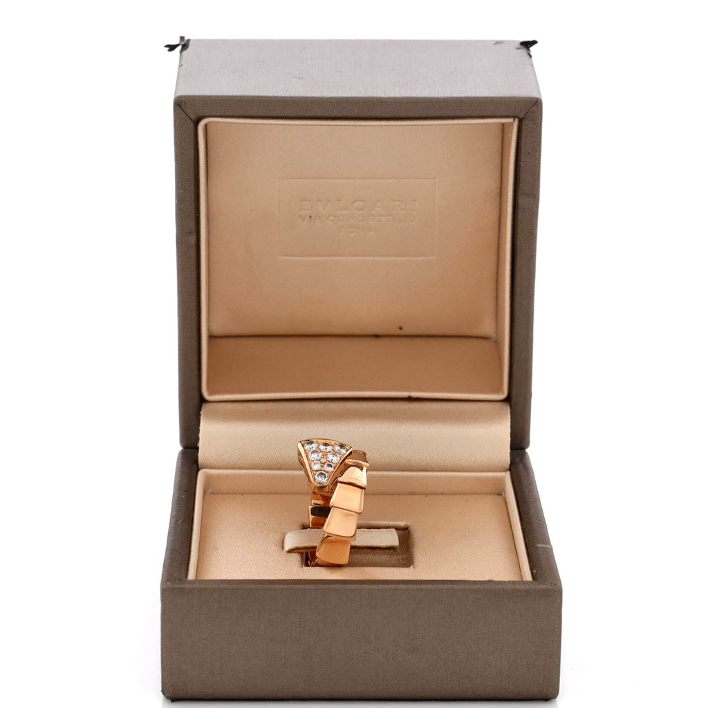 Serpenti Viper One-Coil Ring 18K Rose Gold with Diamonds Wide