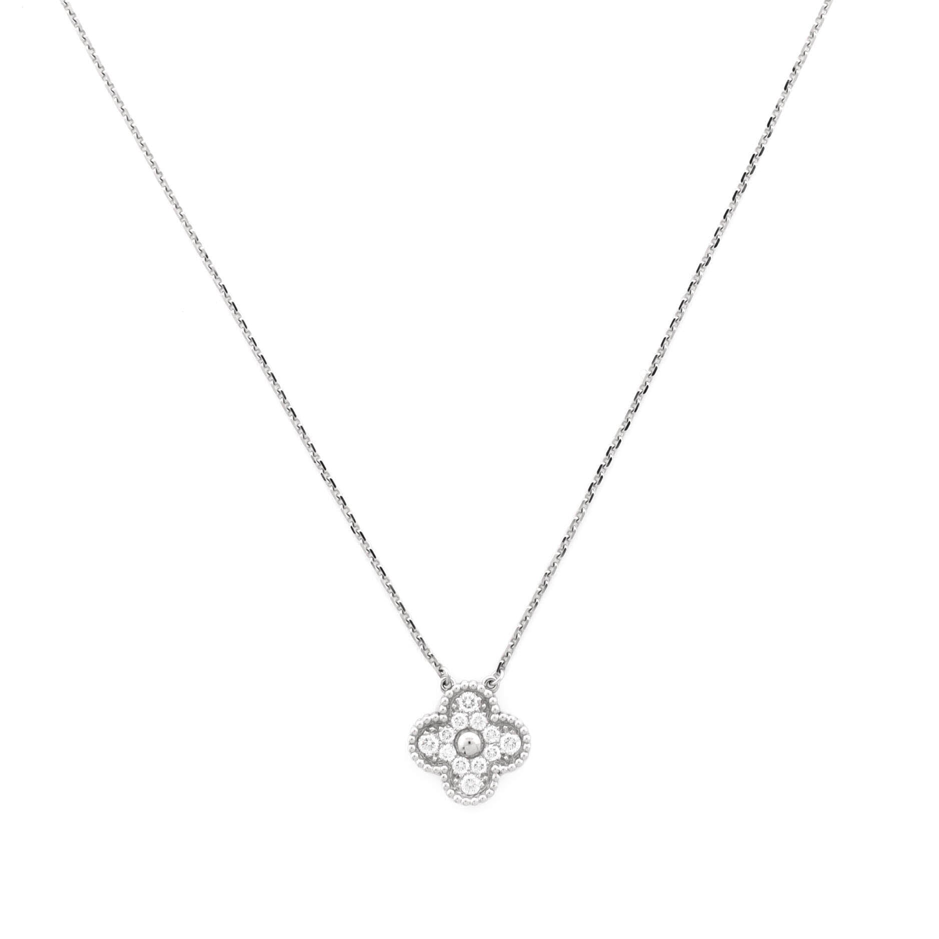 Vintage Alhambra Pendant Necklace 18K White Gold and Diamonds