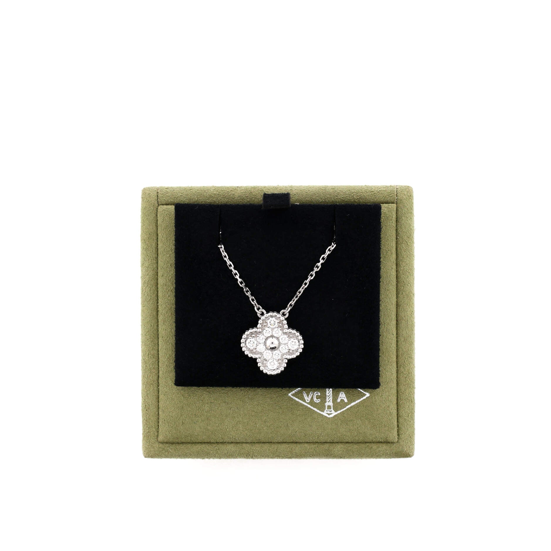Vintage Alhambra Pendant Necklace 18K White Gold and Diamonds