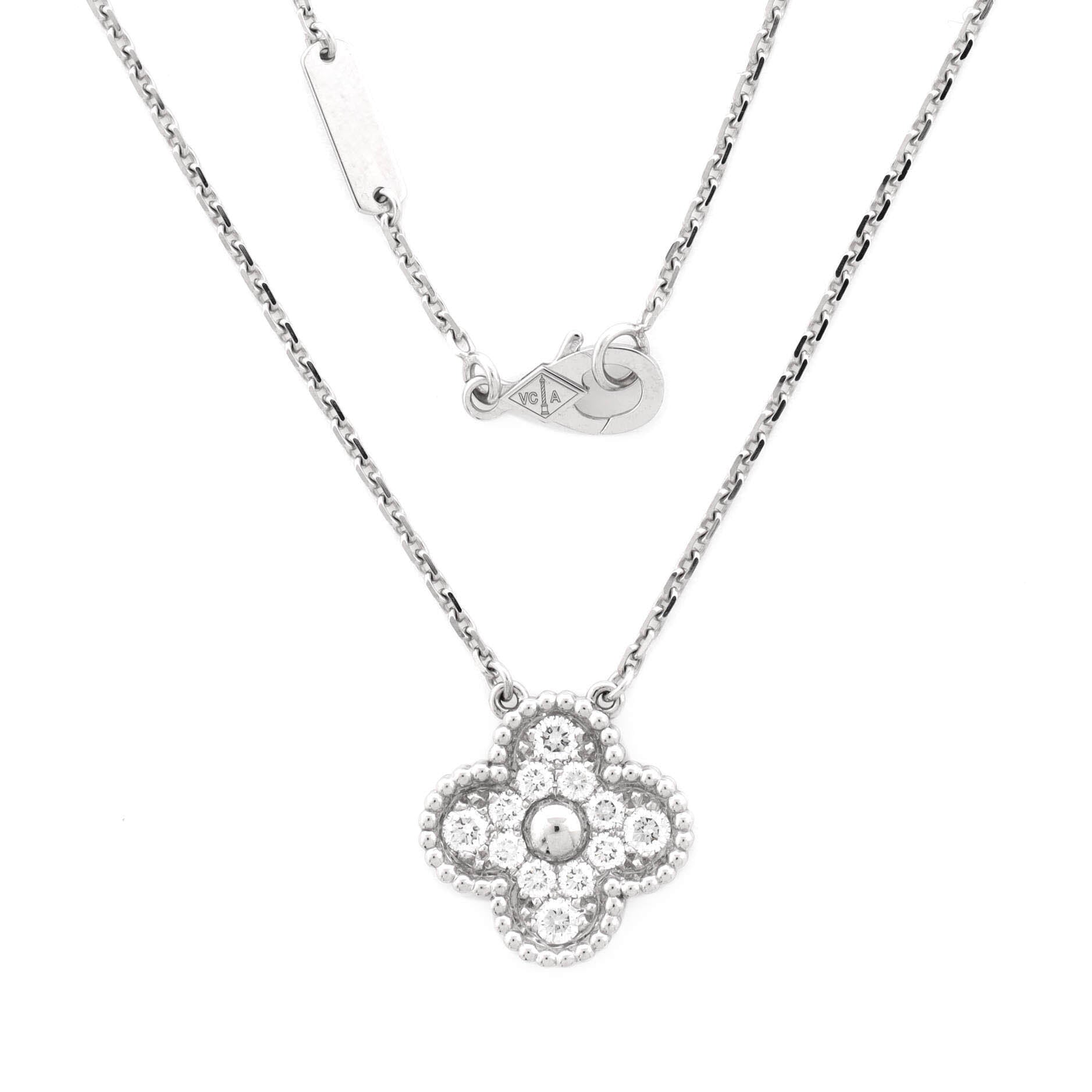 Vintage Alhambra Pendant Necklace 18K White Gold and Diamonds