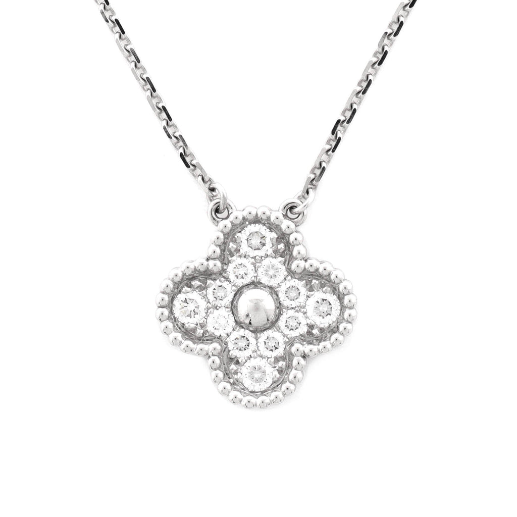 Vintage Alhambra Pendant Necklace 18K White Gold and Diamonds
