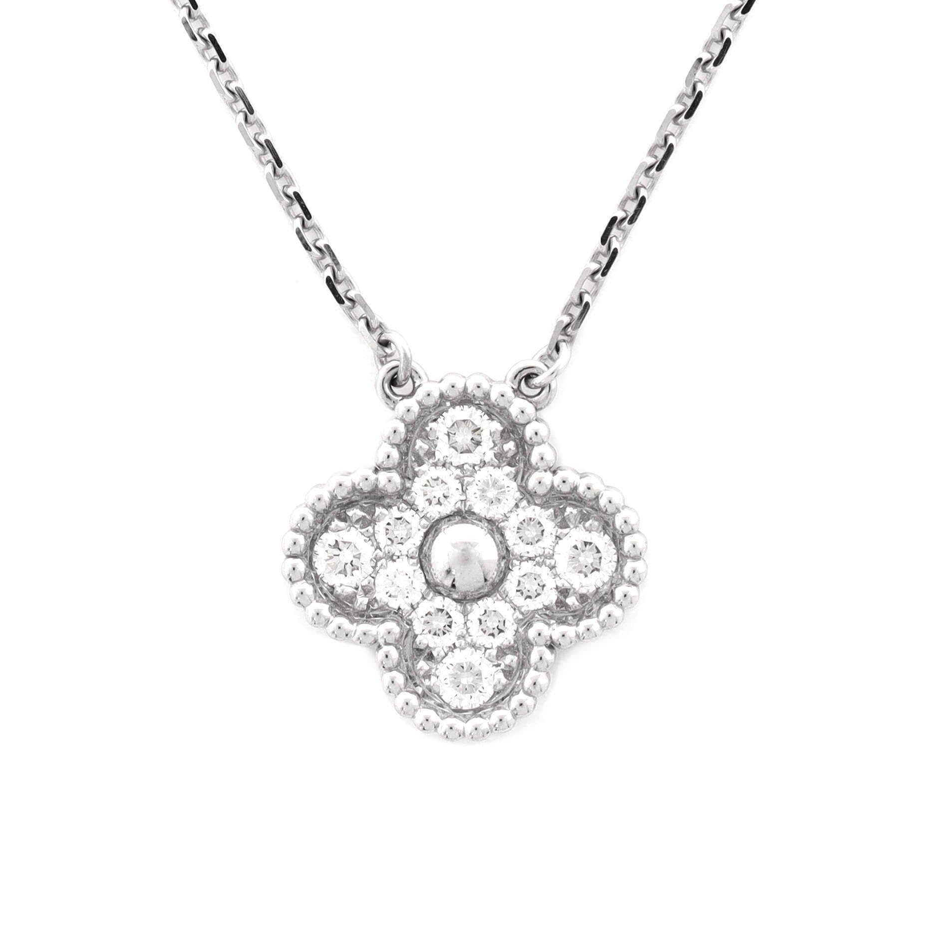 Vintage Alhambra Pendant Necklace 18K White Gold and Diamonds