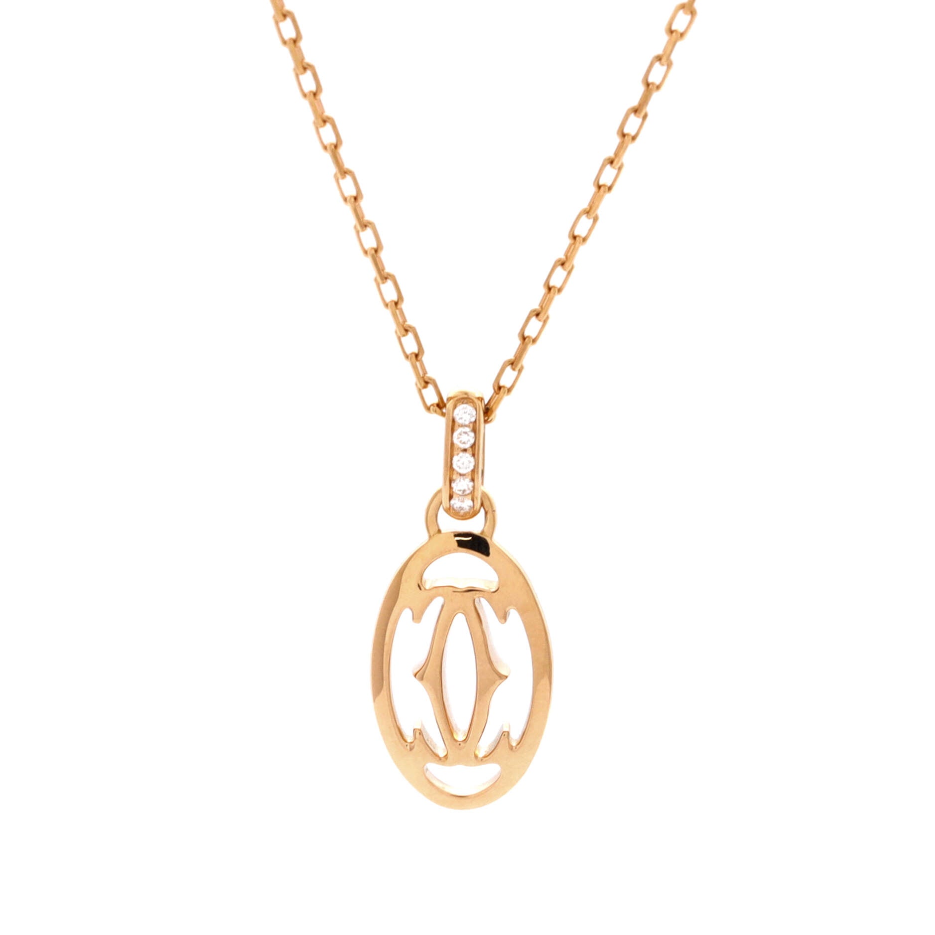 Logo Double C Pendant Necklace 18K Rose Gold with Diamonds