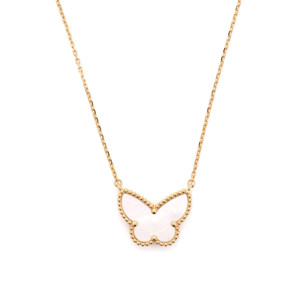 Lucky Alhambra Butterfly Pendant Necklace 18K Yellow Gold with Mother of Pearl