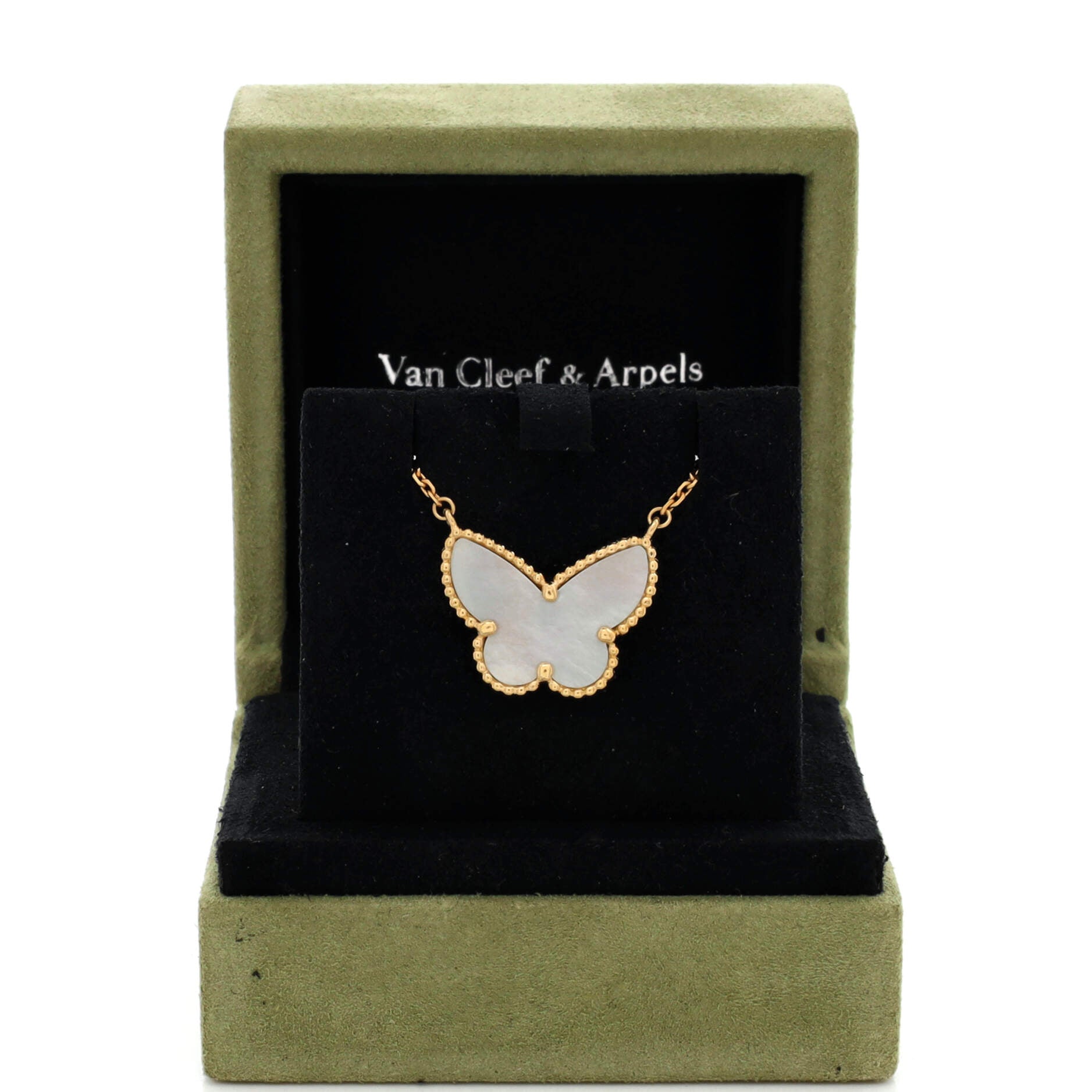 Lucky Alhambra Butterfly Pendant Necklace 18K Yellow Gold with Mother of Pearl