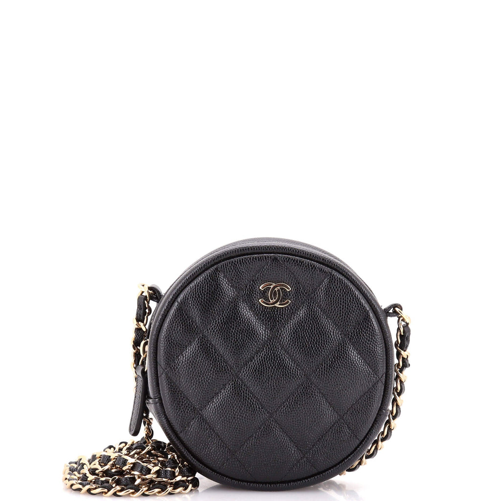 Round Clutch with Chain Quilted Caviar Mini