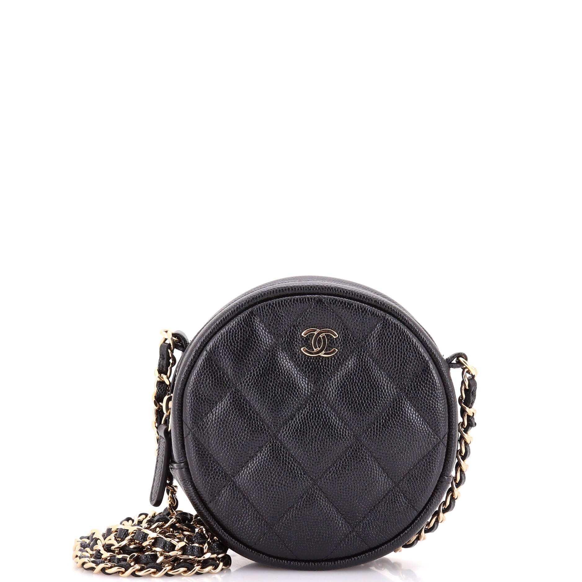 Round Clutch with Chain Quilted Caviar Mini