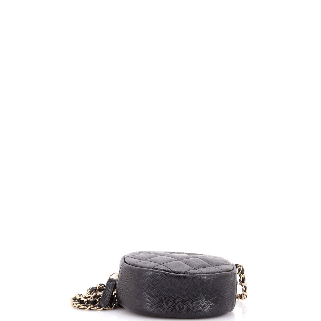 Round Clutch with Chain Quilted Caviar Mini