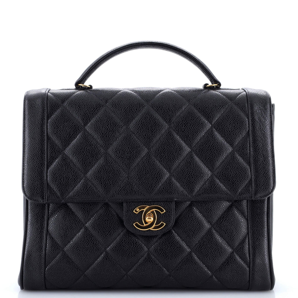 Vintage Two-Tone Kelly Top Handle Bag Quilted Caviar Jumbo