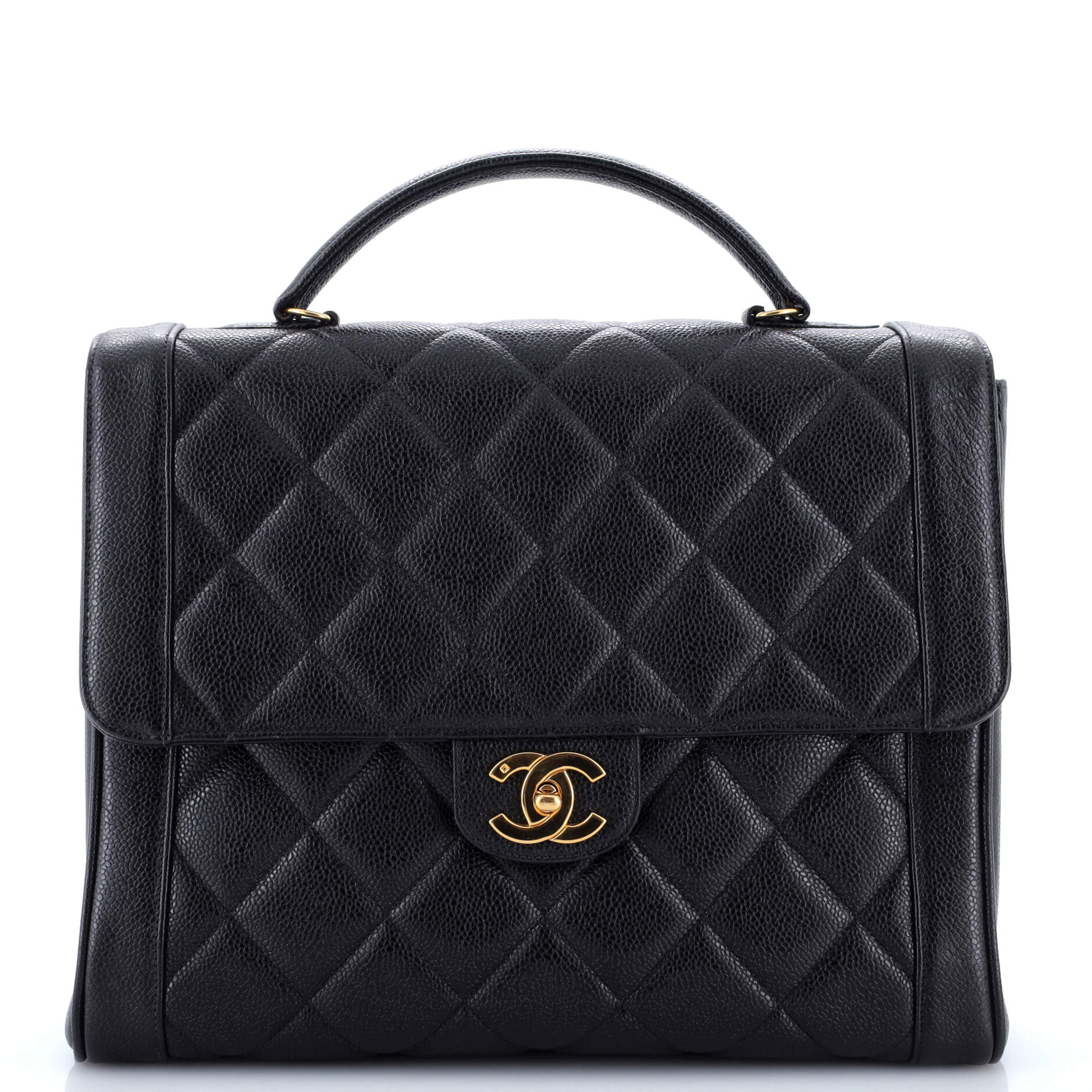 Vintage Two-Tone Kelly Top Handle Bag Quilted Caviar Jumbo