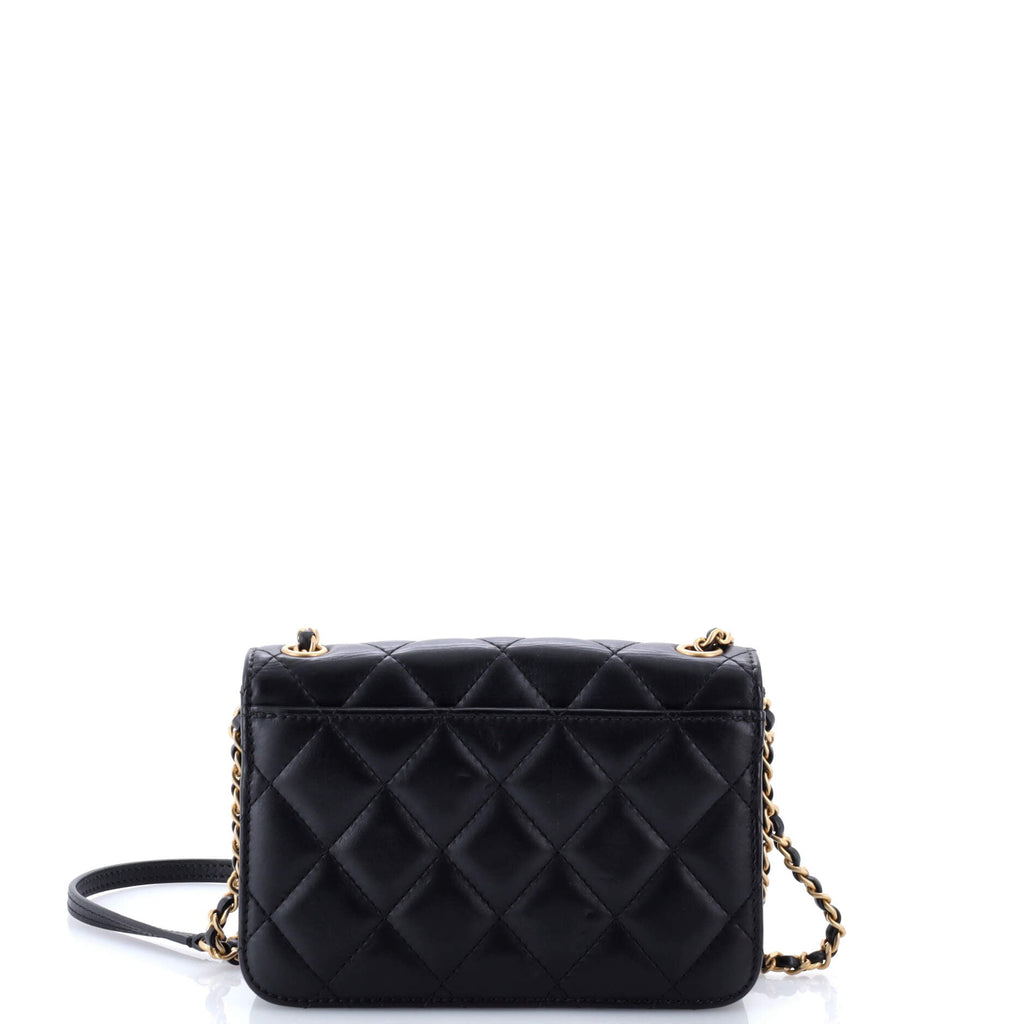 CC Side Chain Full Flap Bag Quilted Calfskin Small