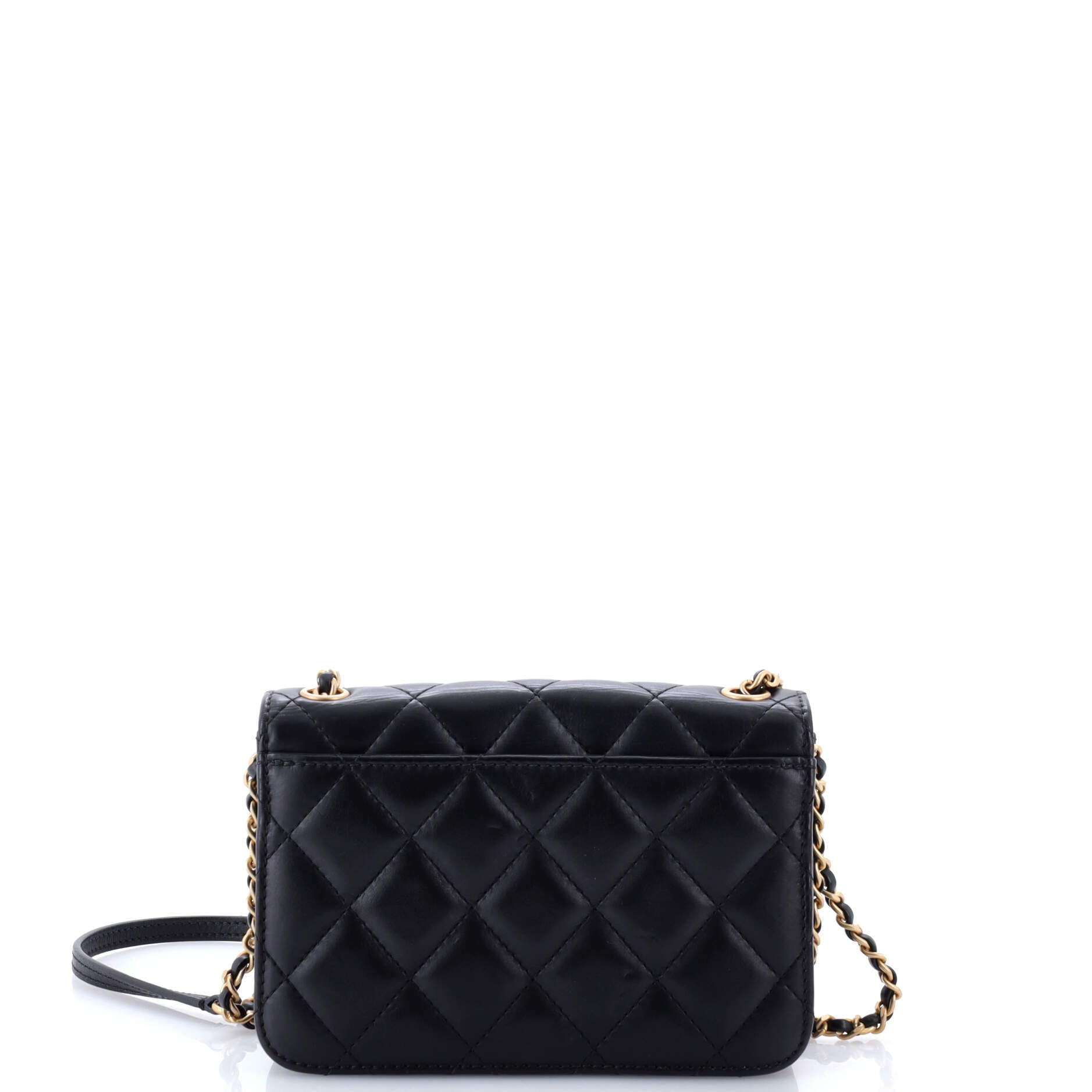 CC Side Chain Full Flap Bag Quilted Calfskin Small