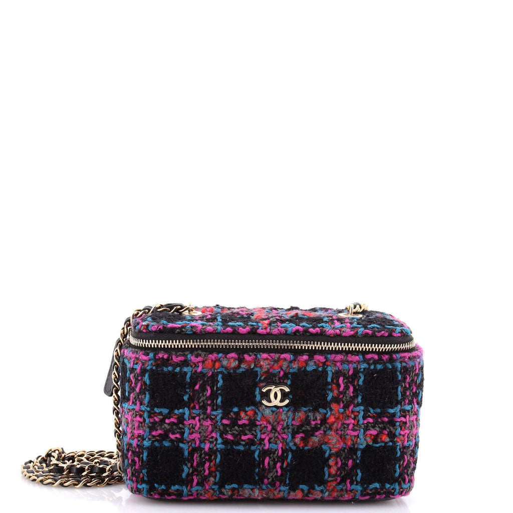 Pearl Crush Vanity Case with Chain Quilted Multicolor Tweed Small