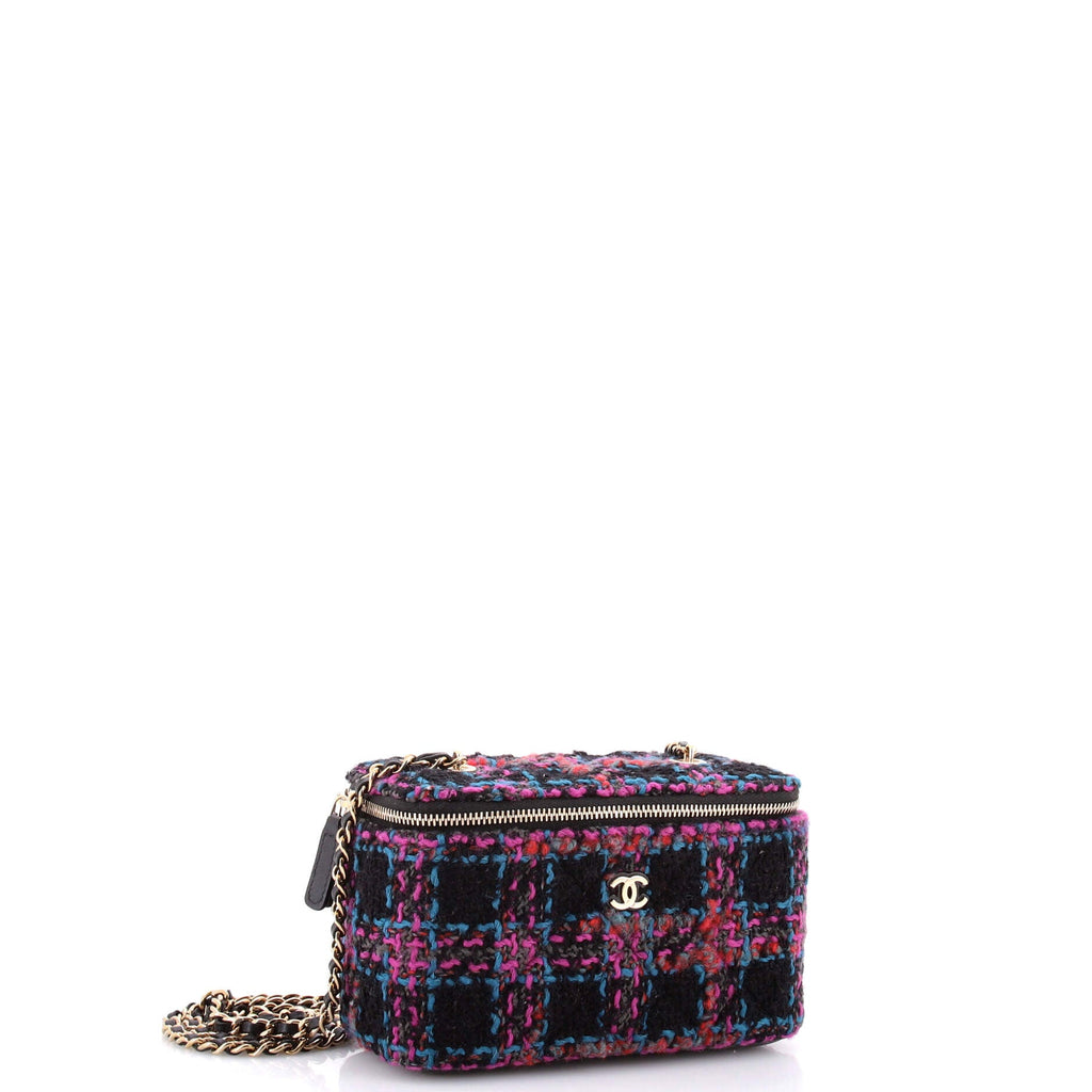 Pearl Crush Vanity Case with Chain Quilted Multicolor Tweed Small