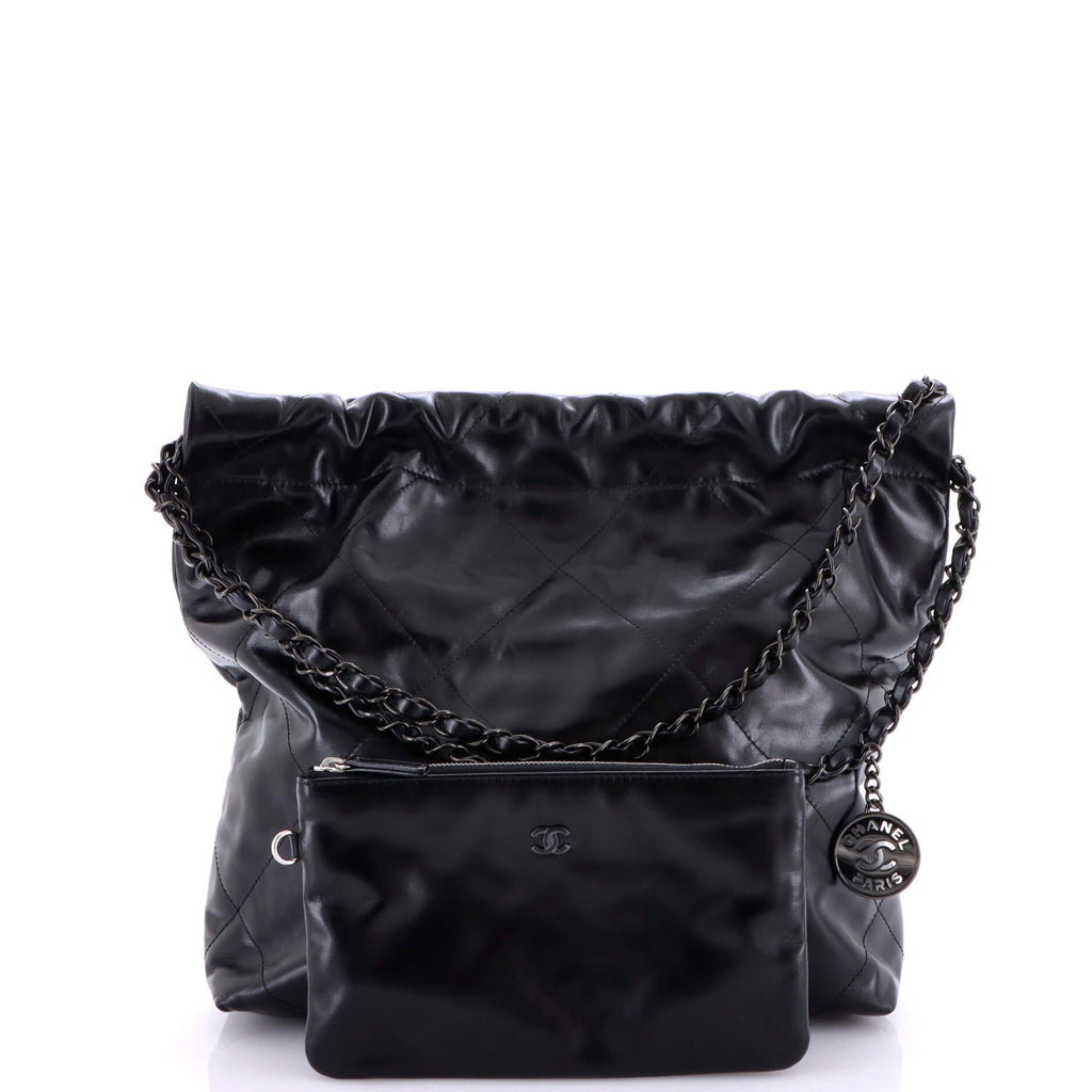 So Black 22 Chain Hobo Quilted Calfskin Small