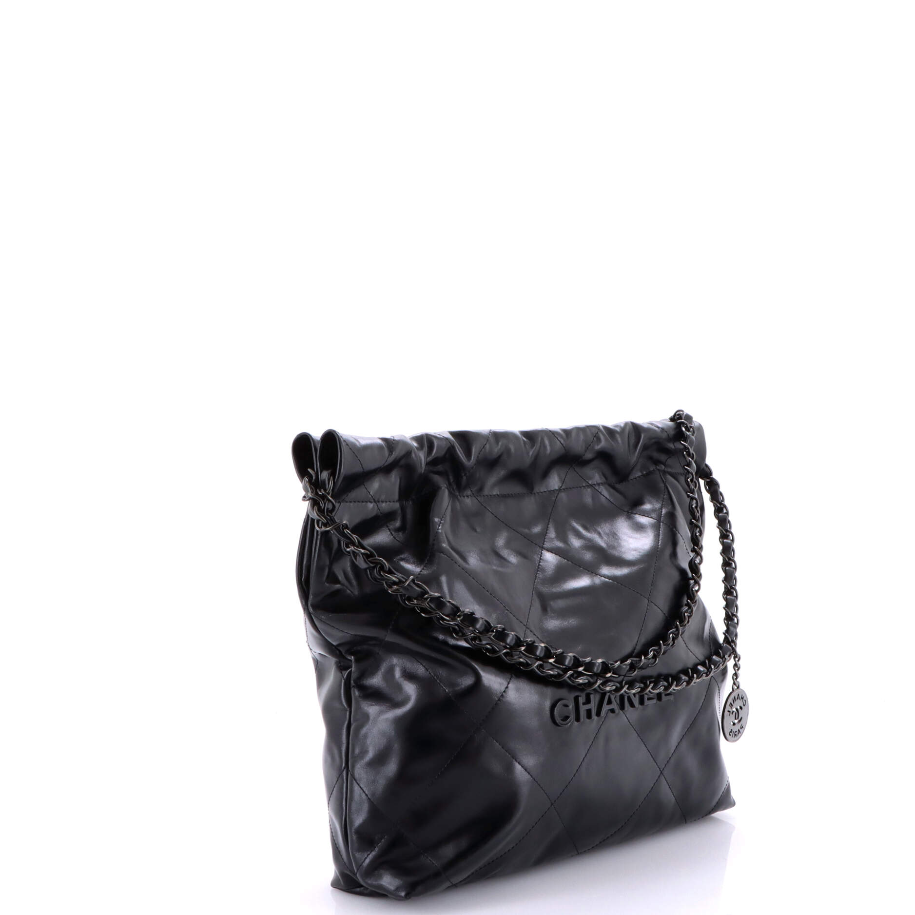 So Black 22 Chain Hobo Quilted Calfskin Small
