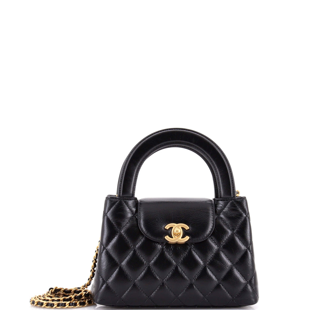 Kelly Top Handle Shopping Bag Quilted Shiny Aged Calfskin Mini