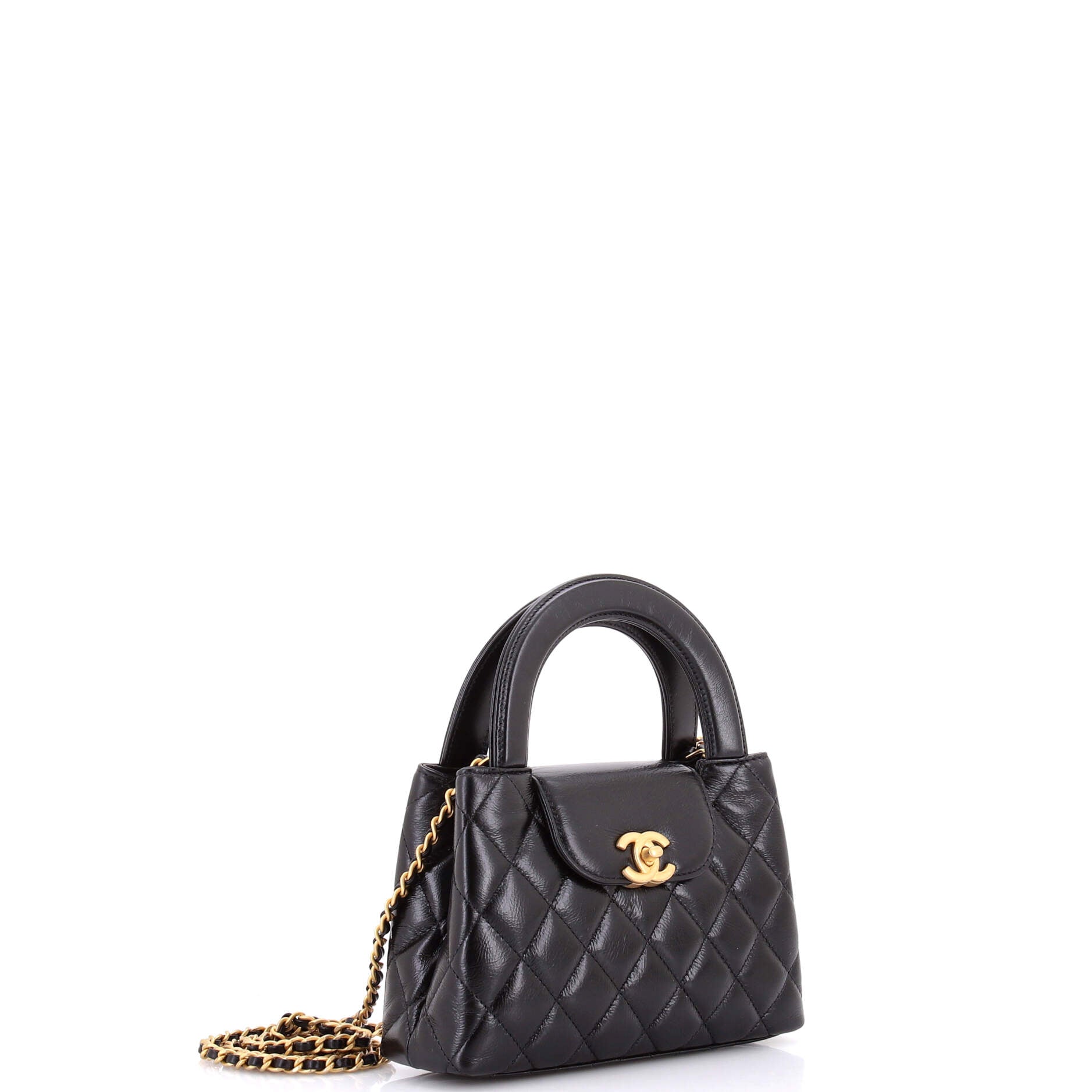 Kelly Top Handle Shopping Bag Quilted Shiny Aged Calfskin Mini