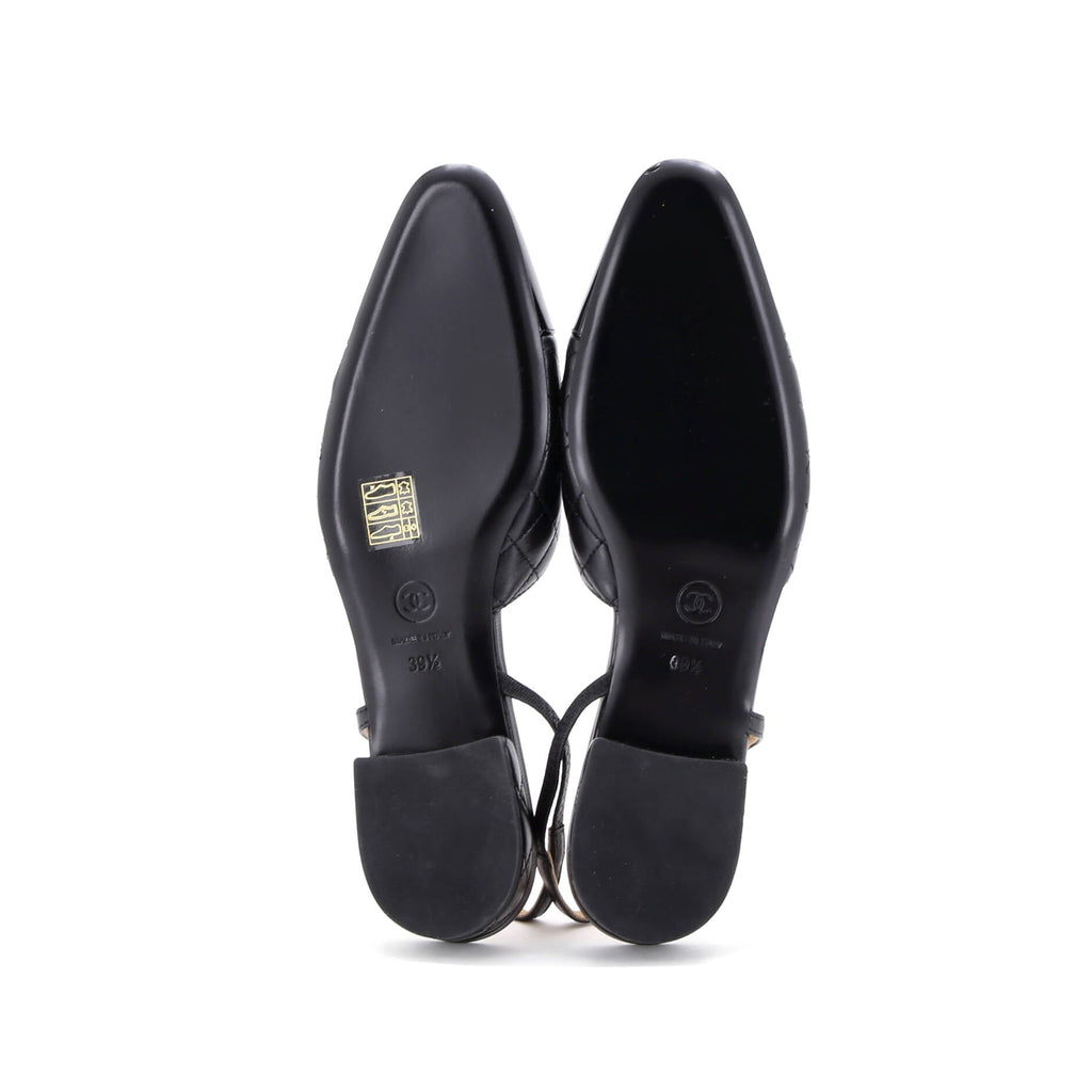 Women's Cap Toe CC Slingback Flats Quilted Leather with Patent