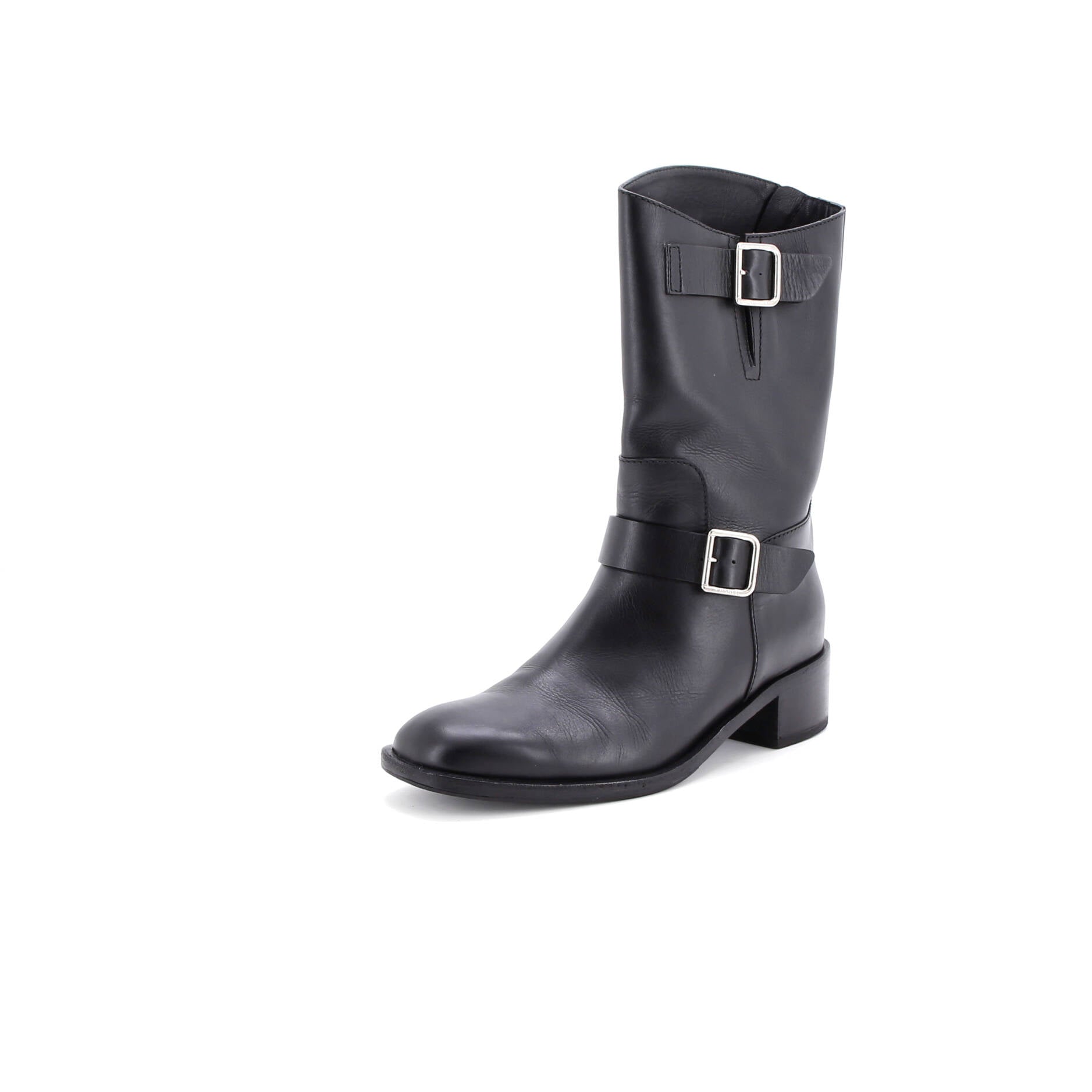 Women's Buckle Moto Boots Leather