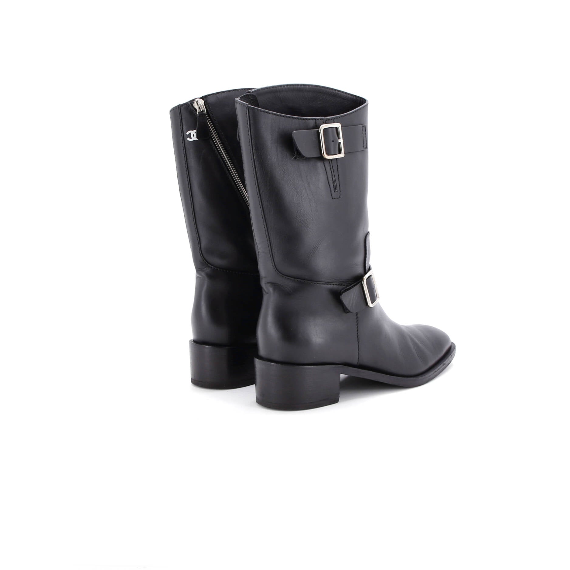 Women's Buckle Moto Boots Leather