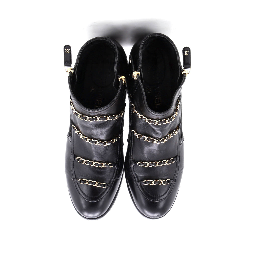 Women's Chain Zip Ankle Boots Quilted Leather