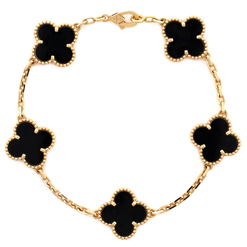 Vintage Alhambra 5 Motifs Bracelet 18K Yellow Gold and Onyx