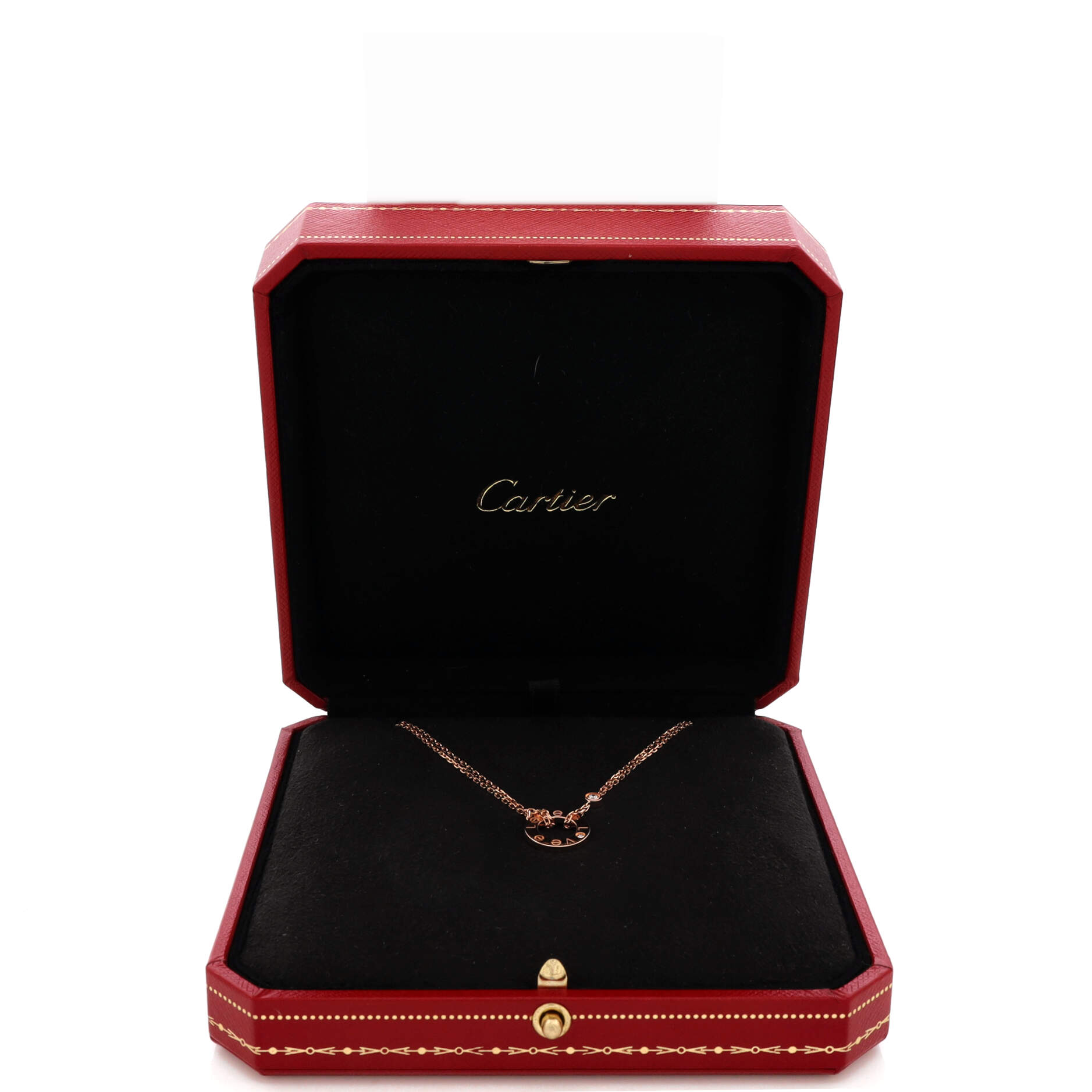 2 Diamonds Love Pendant Necklace 18K Rose Gold and Diamonds